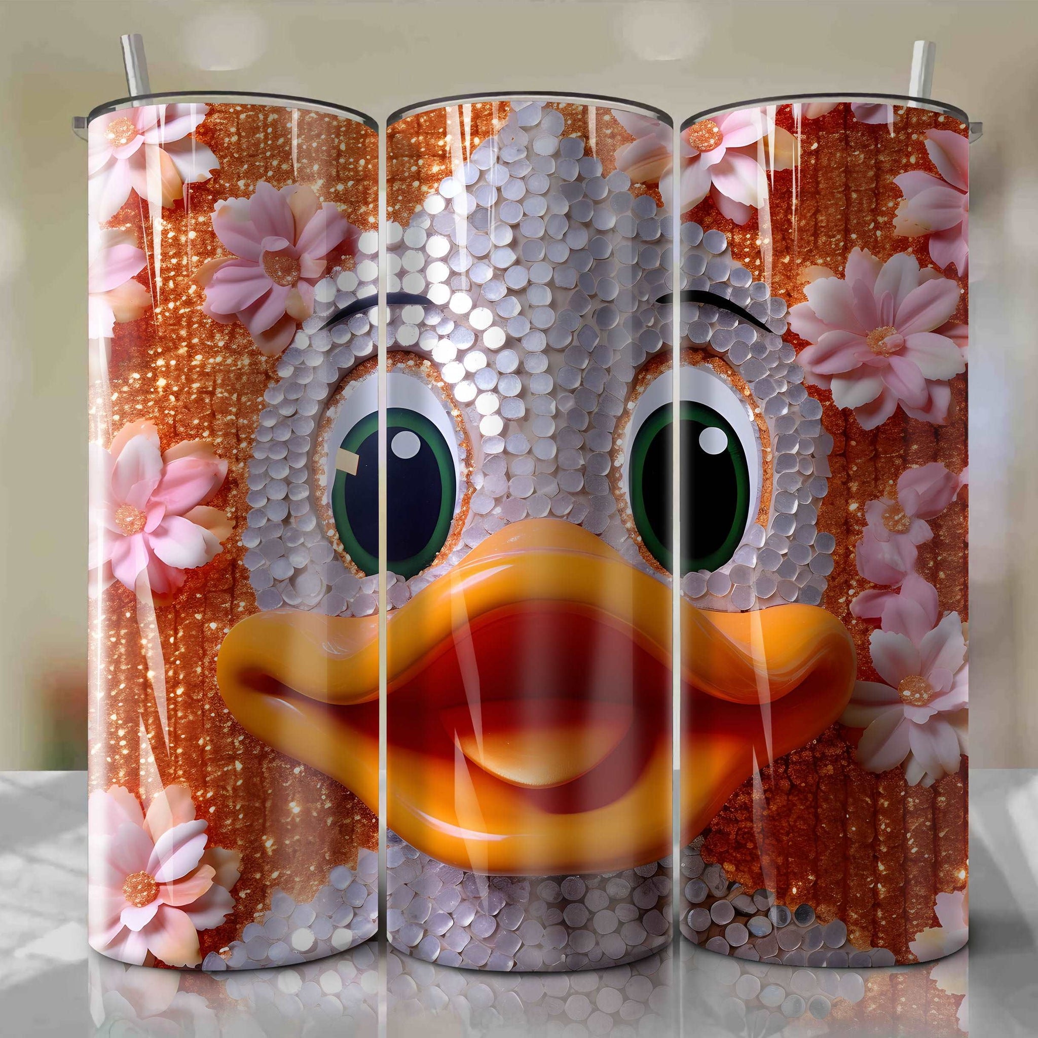 Daisy Duck | 3D Bling | Wrap PNG Skinny Tumbler 20oz | Sublimation | Digital Download