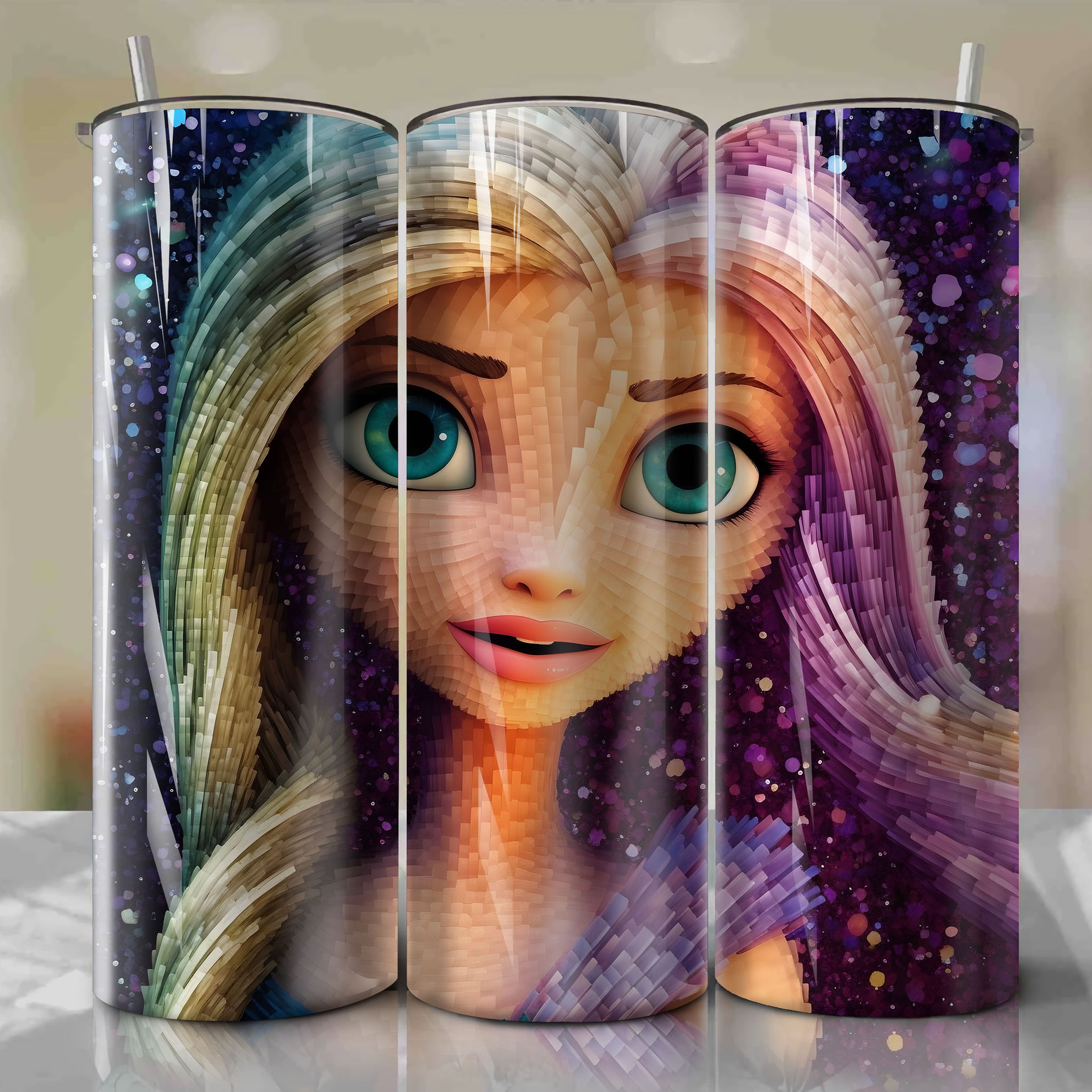 Rapunzel | 3D Bling | Wrap PNG Skinny Tumbler 20oz | Sublimation | Digital Download