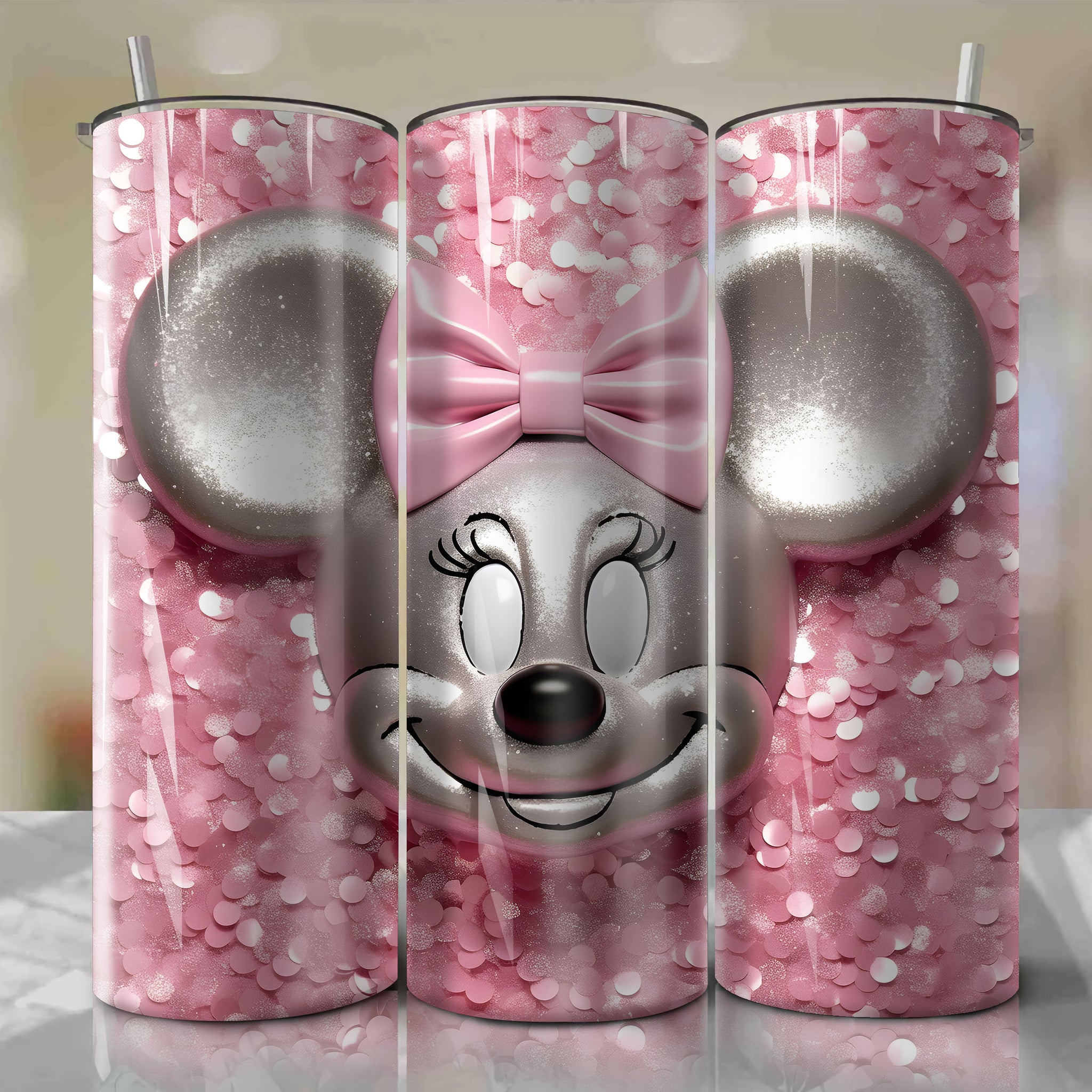 Cute Minnie Mouse Face 3D Bling Artwork - Downloadable PNG for Skinny Tumbler 20oz