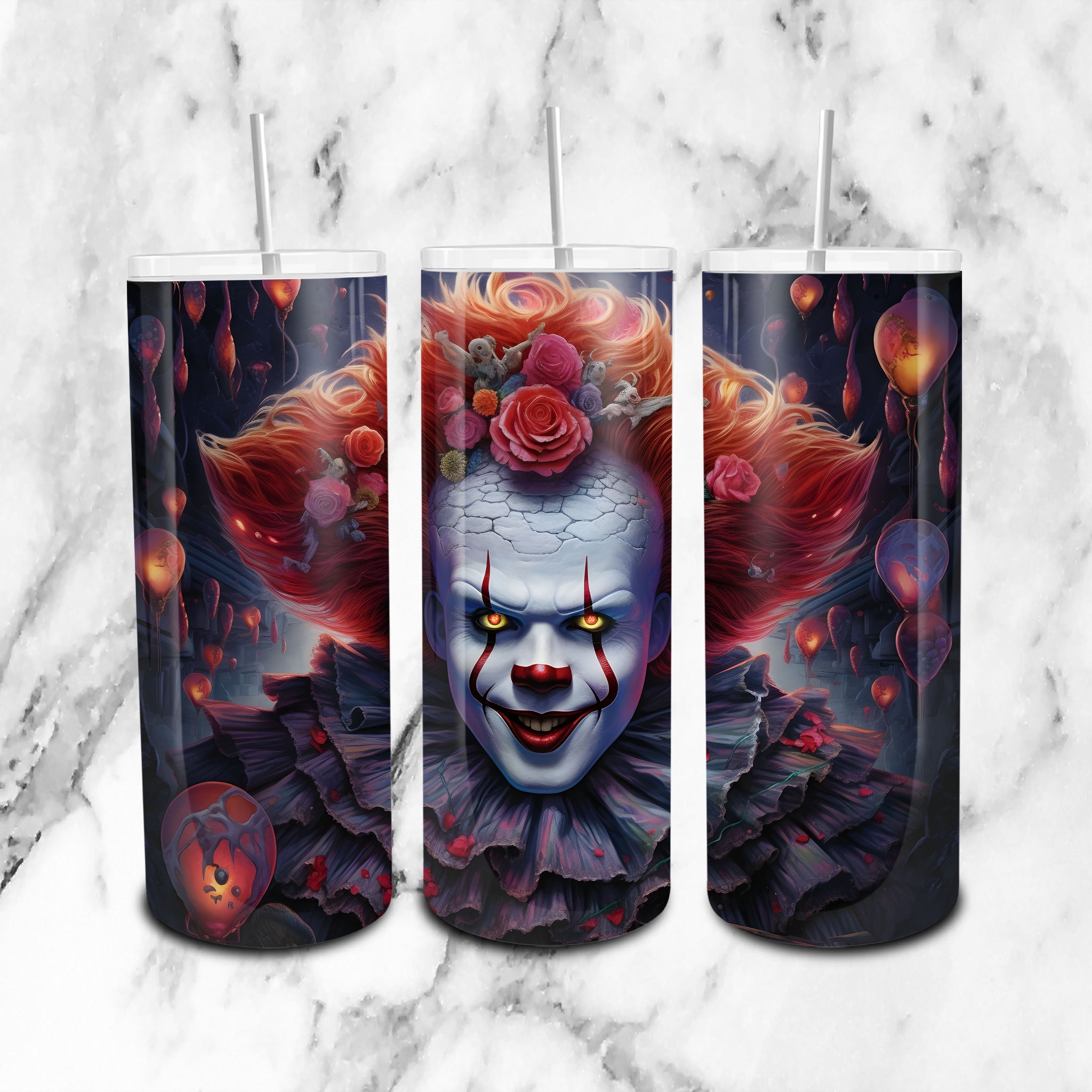 Ghoulish Pennywise Sublimation Design - Digital PNG for 20oz Skinny Tumblers