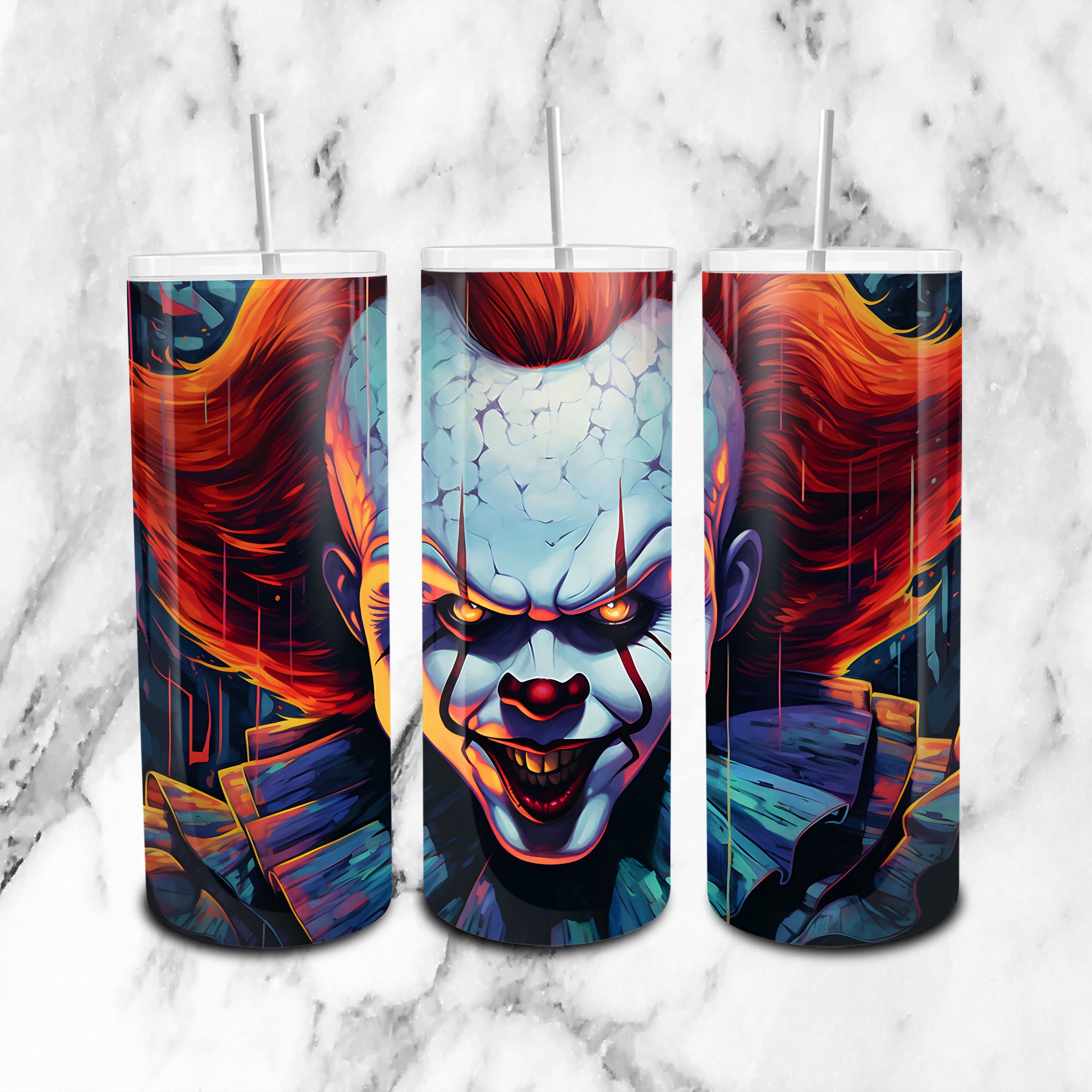 Horror Sublimation Artwork - Pennywise Inspired 20oz Skinny Tumbler PNG