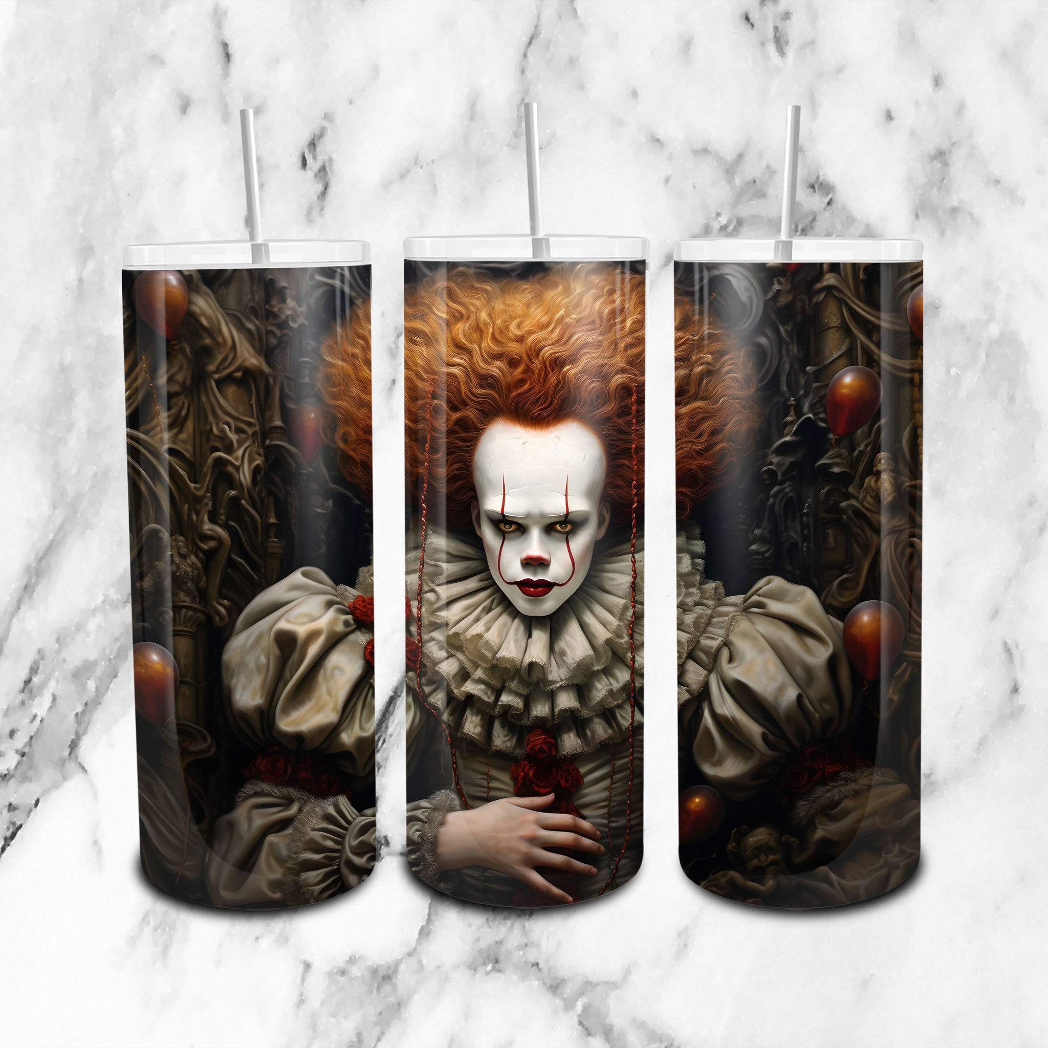 Eerie Pennywise Sublimation Graphic - Perfect for Horror Themed Tumblers