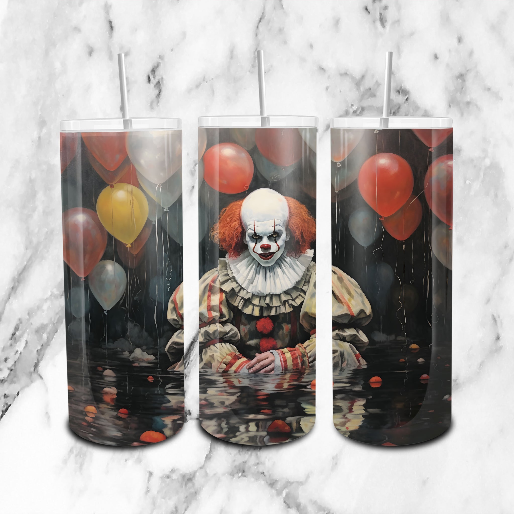 Creepy Pennywise Sublimation 20oz Skinny Tumbler PNG - Perfect for Horror Fans