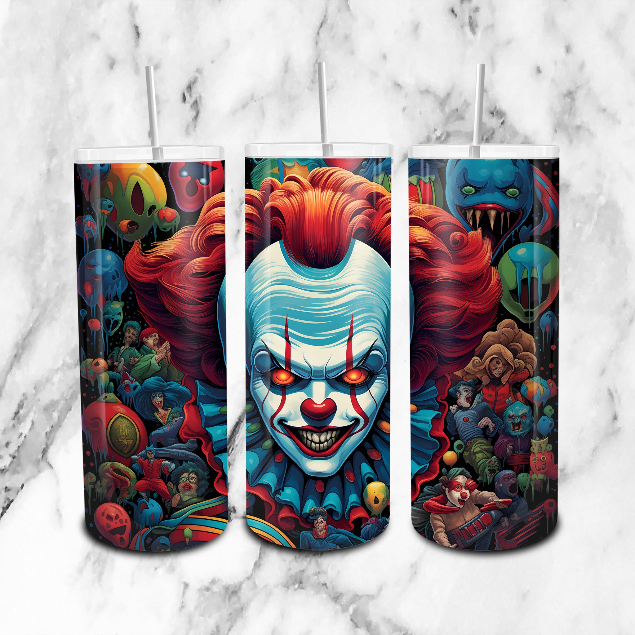 Spooky Pennywise Movie Design - High-Quality 20oz Skinny Tumbler PNG