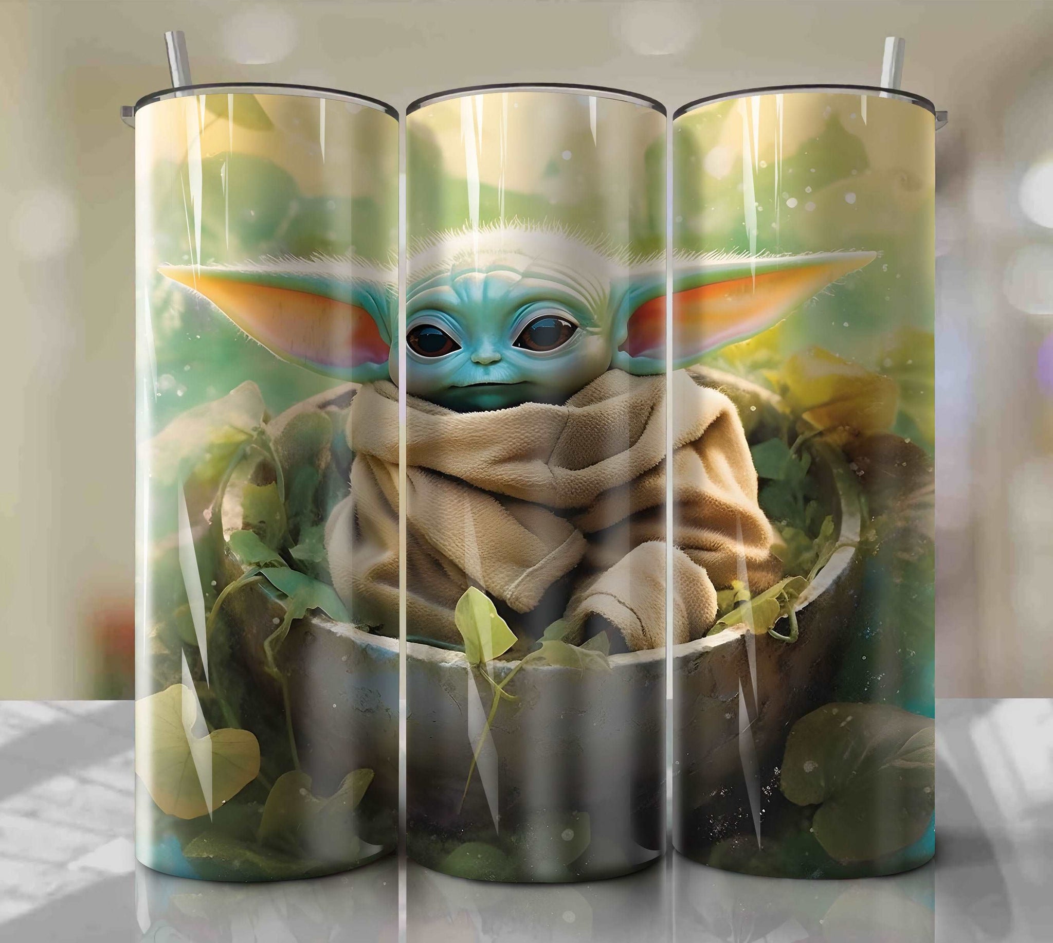 Baby Yoda Galactic Journey PNG Wrap Tumbler - Instant Download