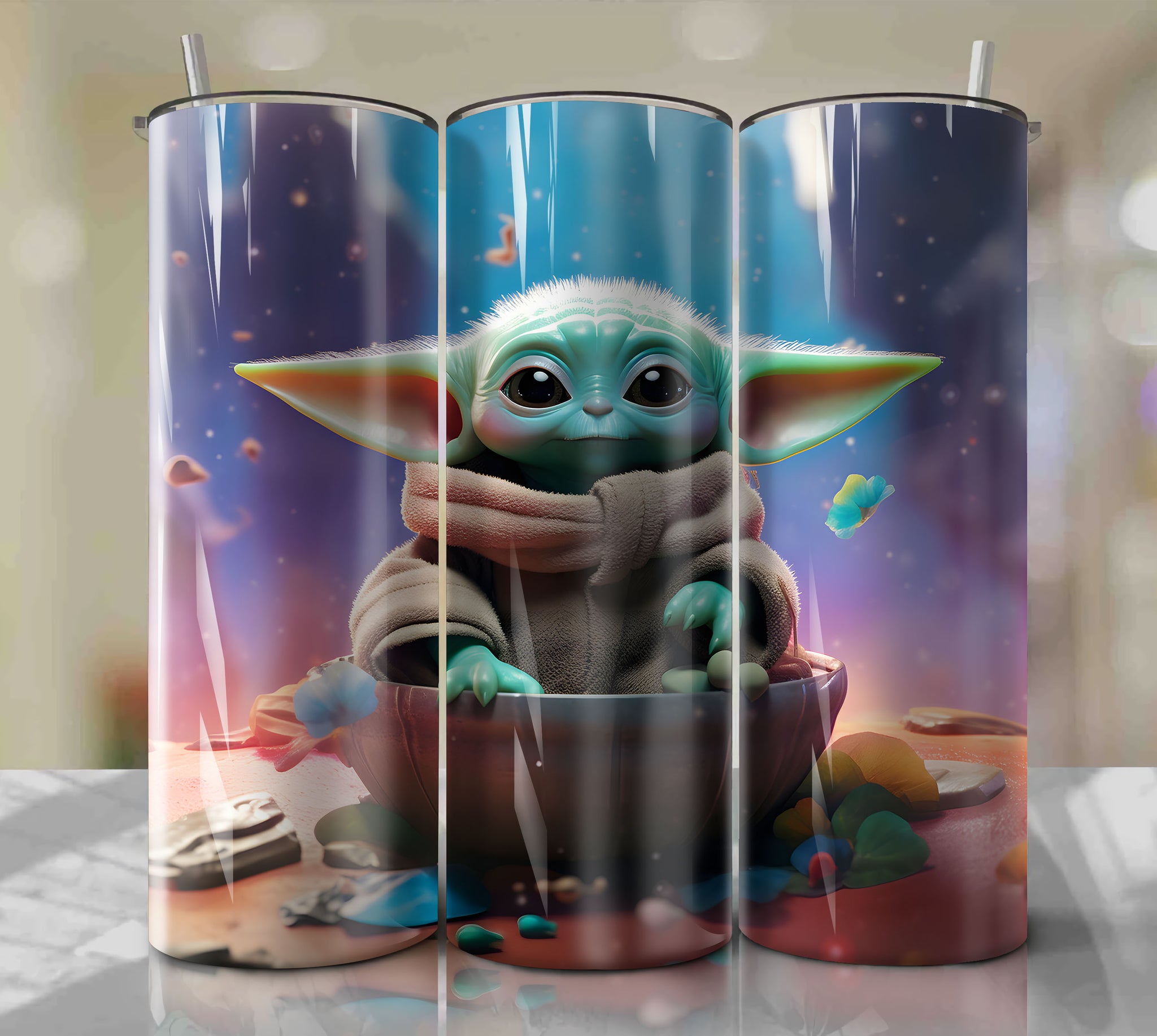 Baby Yoda Galactic Journey PNG Wrap Tumbler - Instant Download