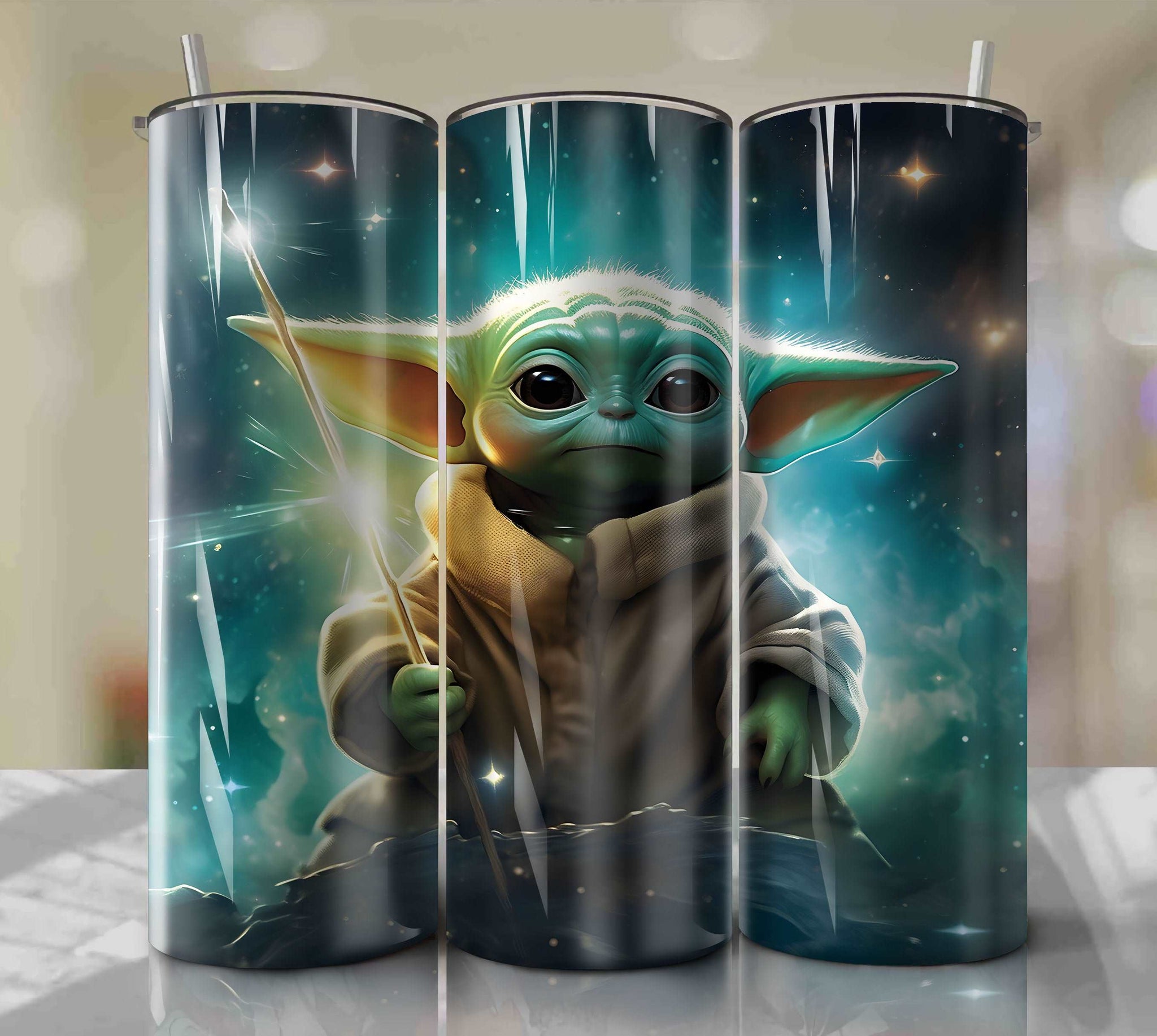 Baby Yoda Outer Space PNG Wrap Tumbler - Instant Download