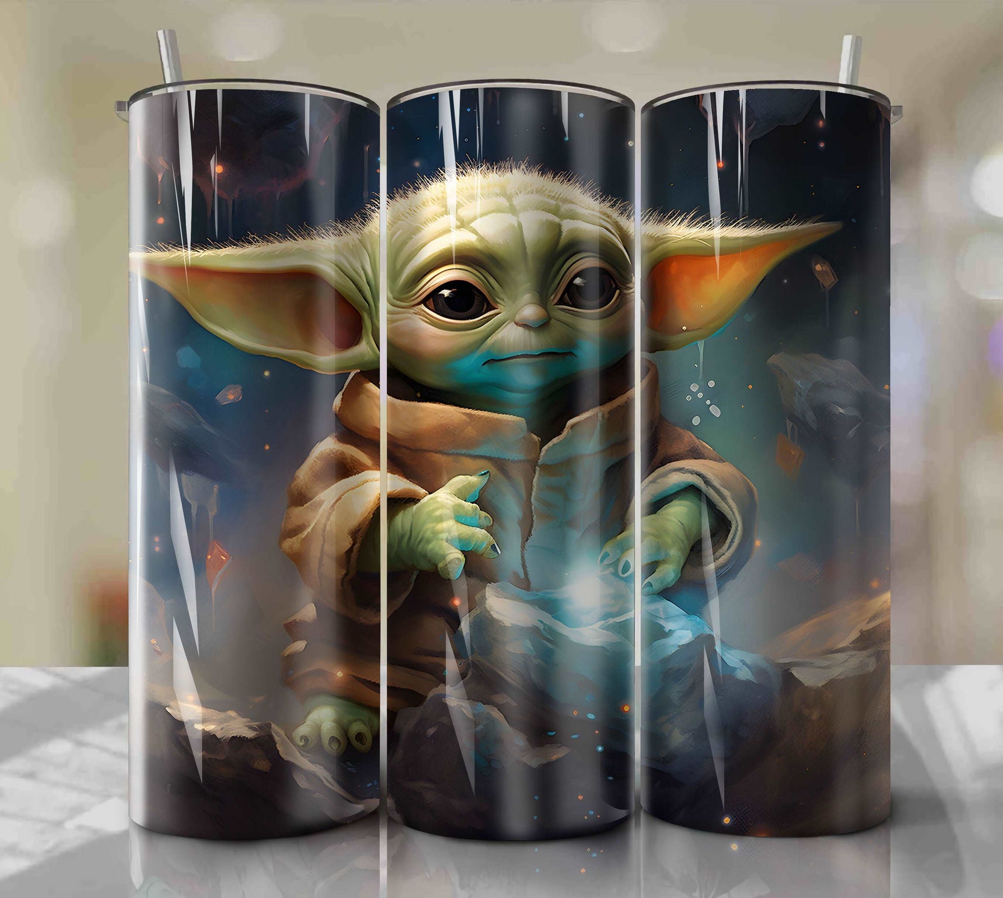 Baby Yoda Mandalorian Theme PNG Wrap Tumbler - Instant Download