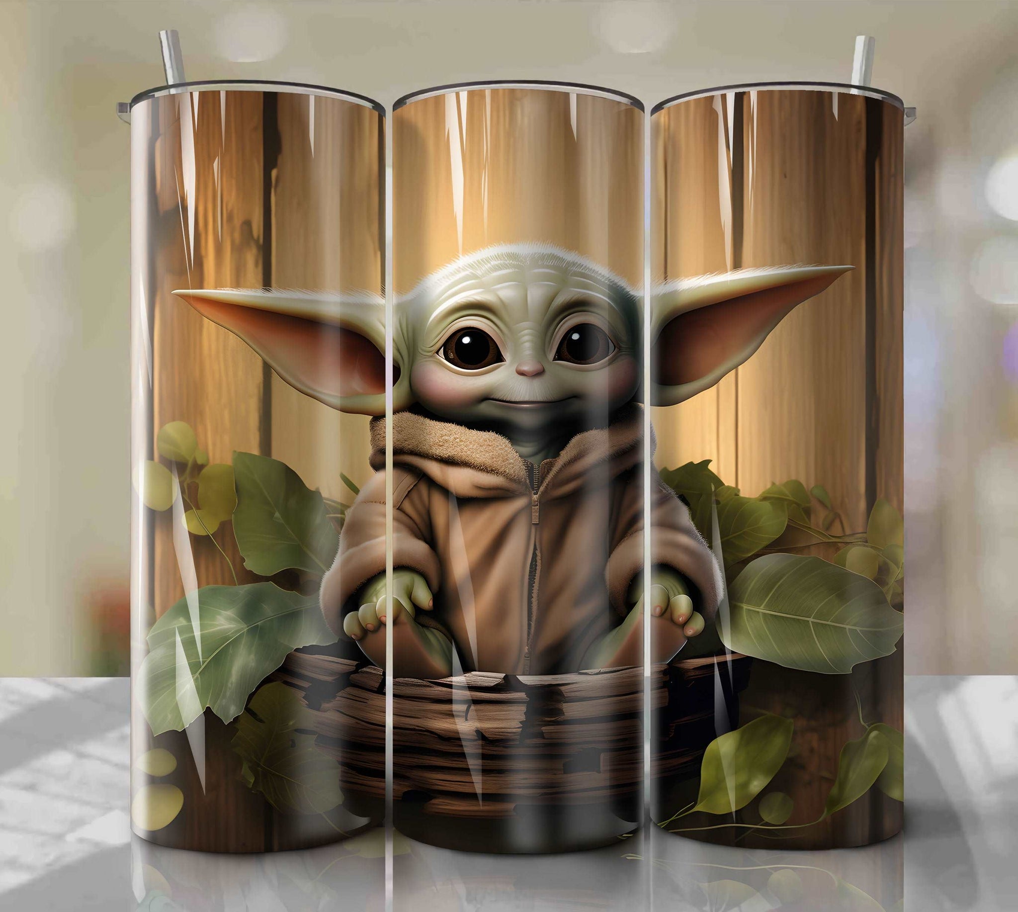 Baby Yoda Cosmic Vibes PNG Wrap Tumbler - Instant Download