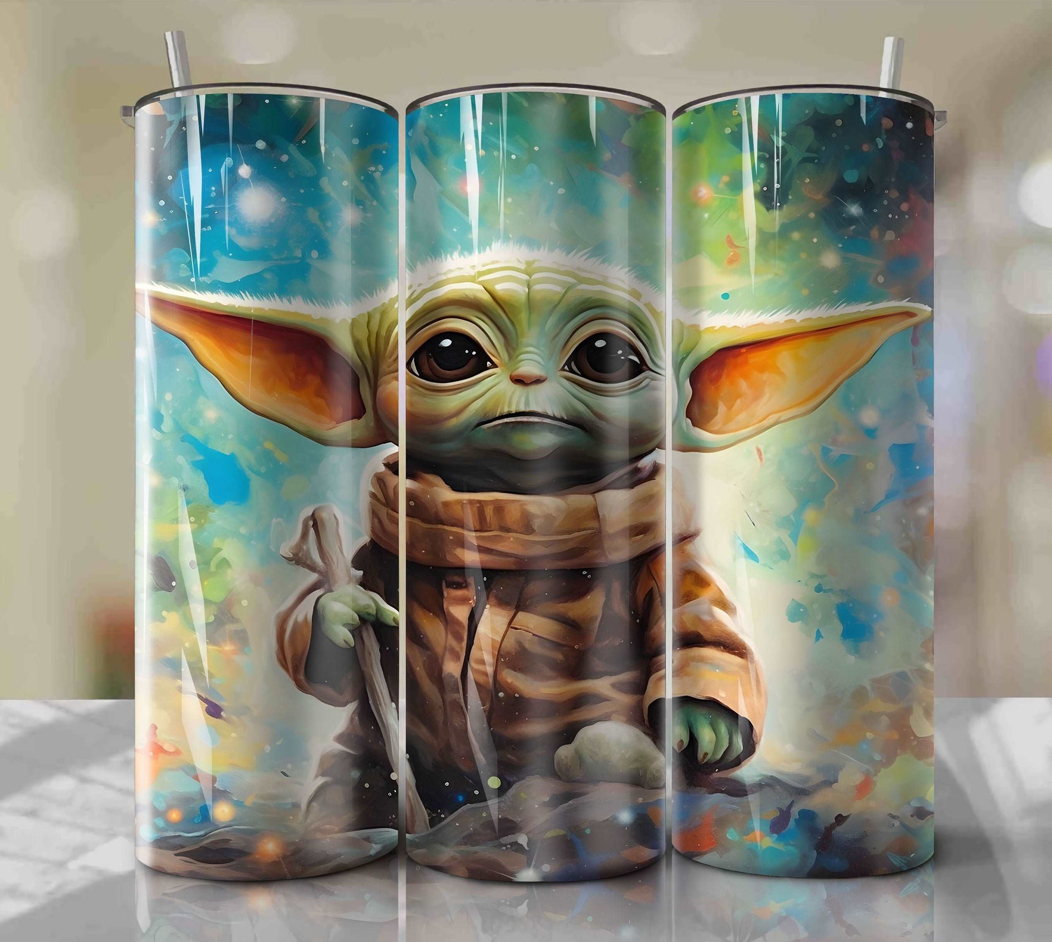 Baby Yoda Outer Space PNG Wrap Tumbler - Instant Download