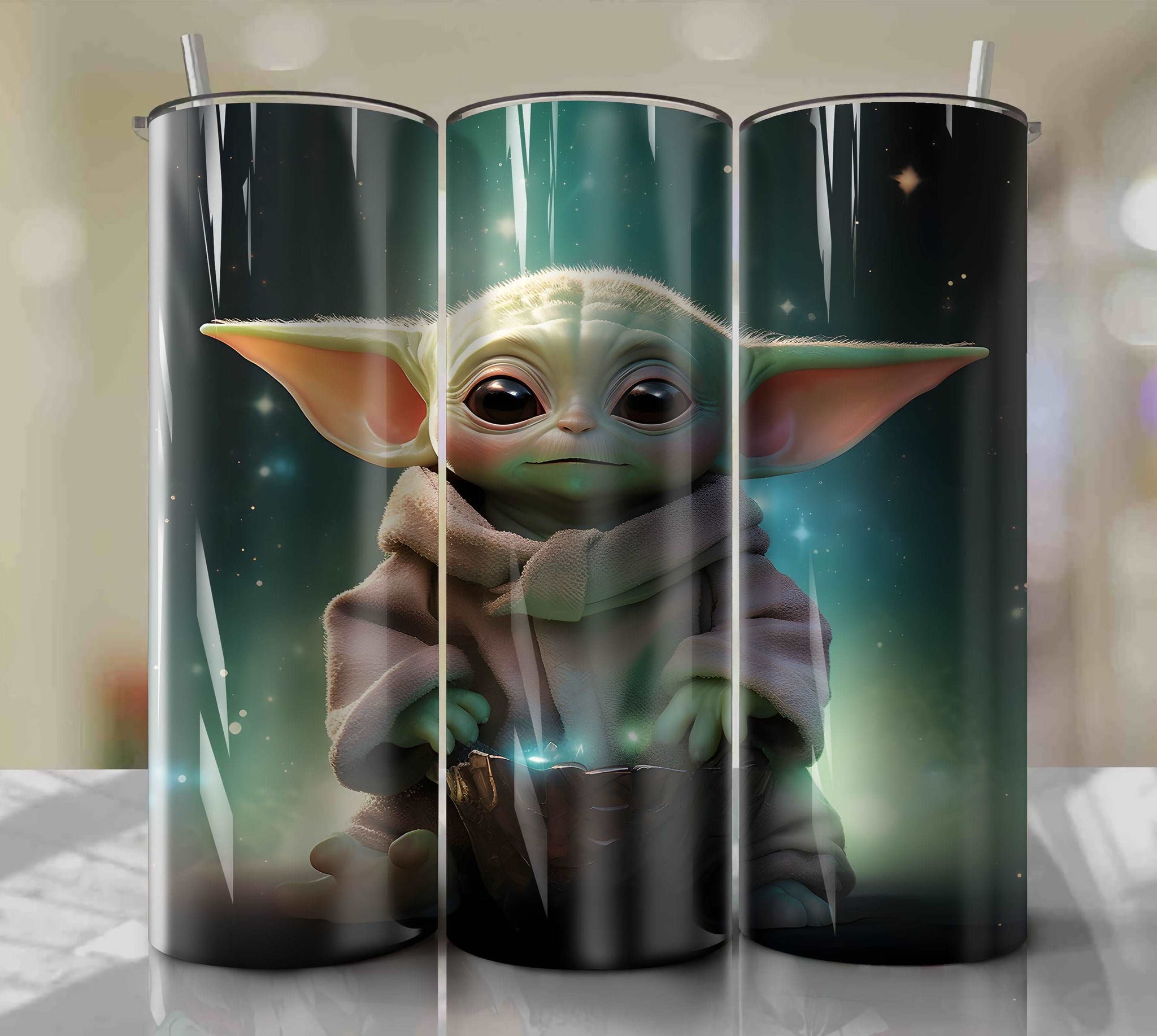 Baby Yoda Galactic Journey PNG Wrap Tumbler - Instant Download