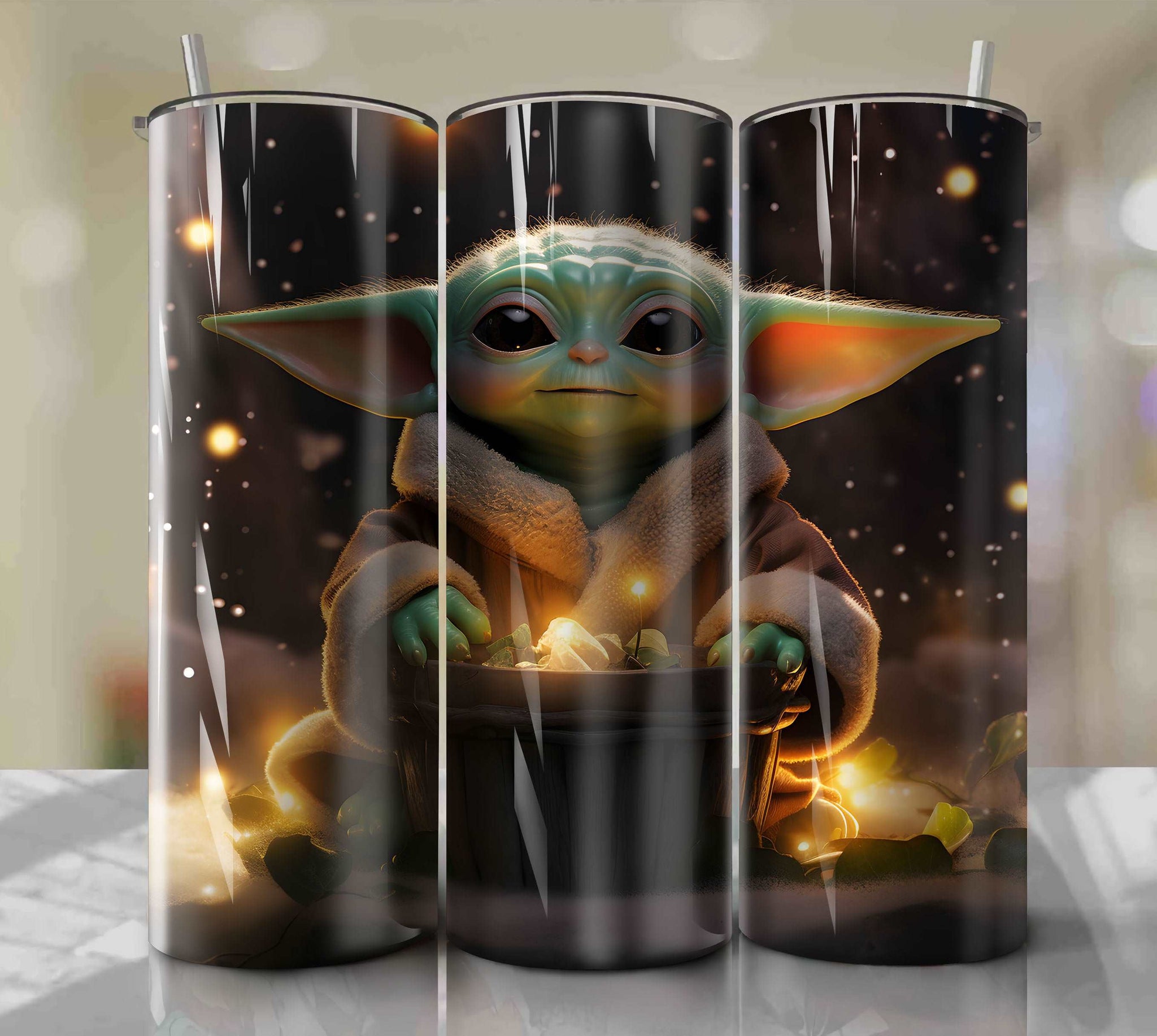 Baby Yoda Cosmic Vibes PNG Wrap Tumbler - Instant Download