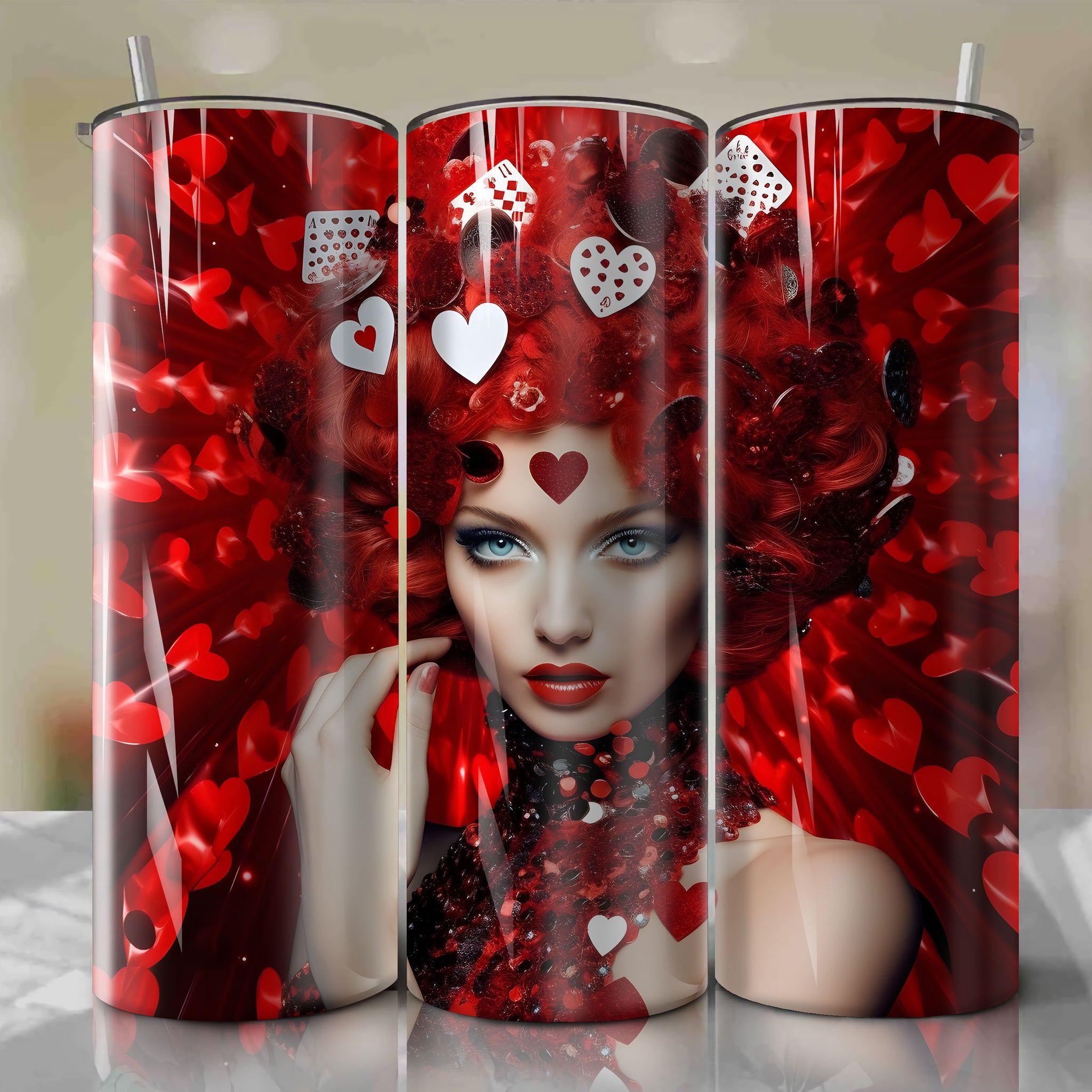 Queen of Hearts | 3D Bling | Wrap PNG Skinny Tumbler 20oz | Sublimation | Digital Download