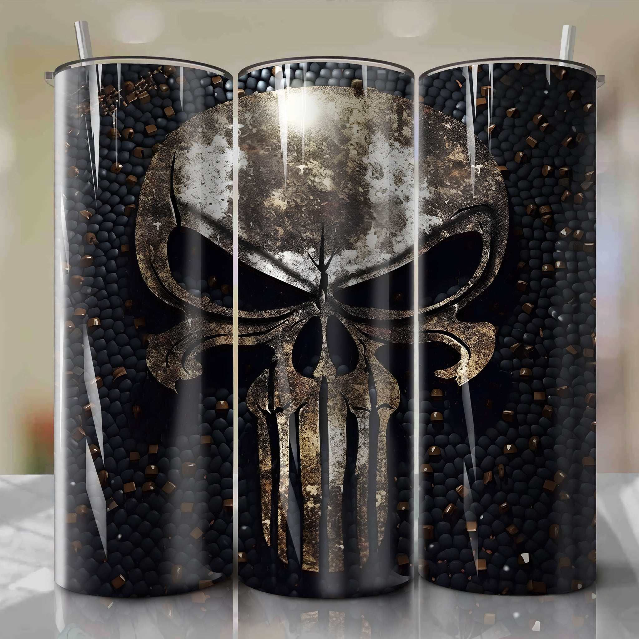 Punisher | 3D Bling | Wrap PNG Skinny Tumbler 20oz | Sublimation | Digital Download