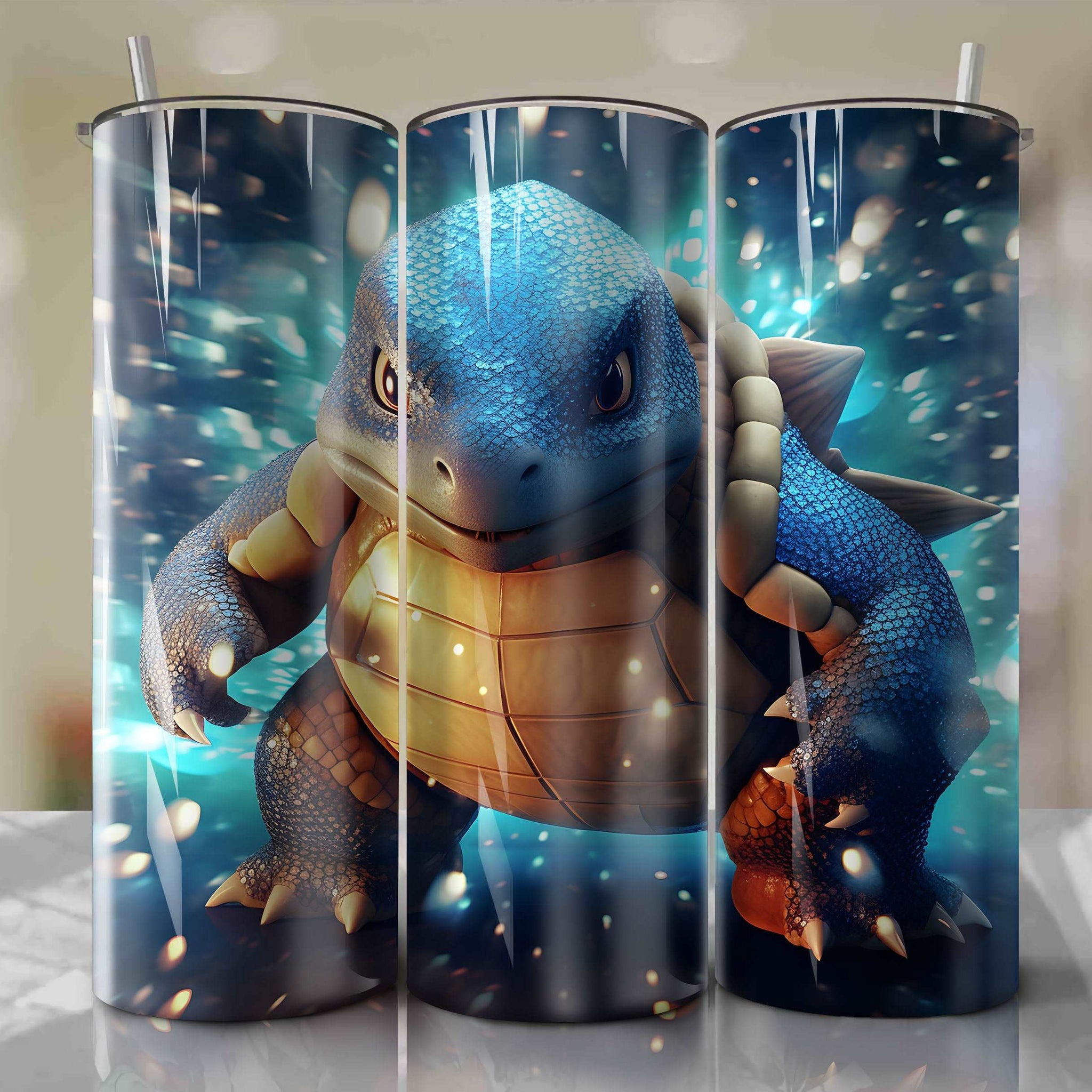 Blastoise | 3D Bling | Wrap PNG Skinny Tumbler 20oz | Sublimation | Digital Download