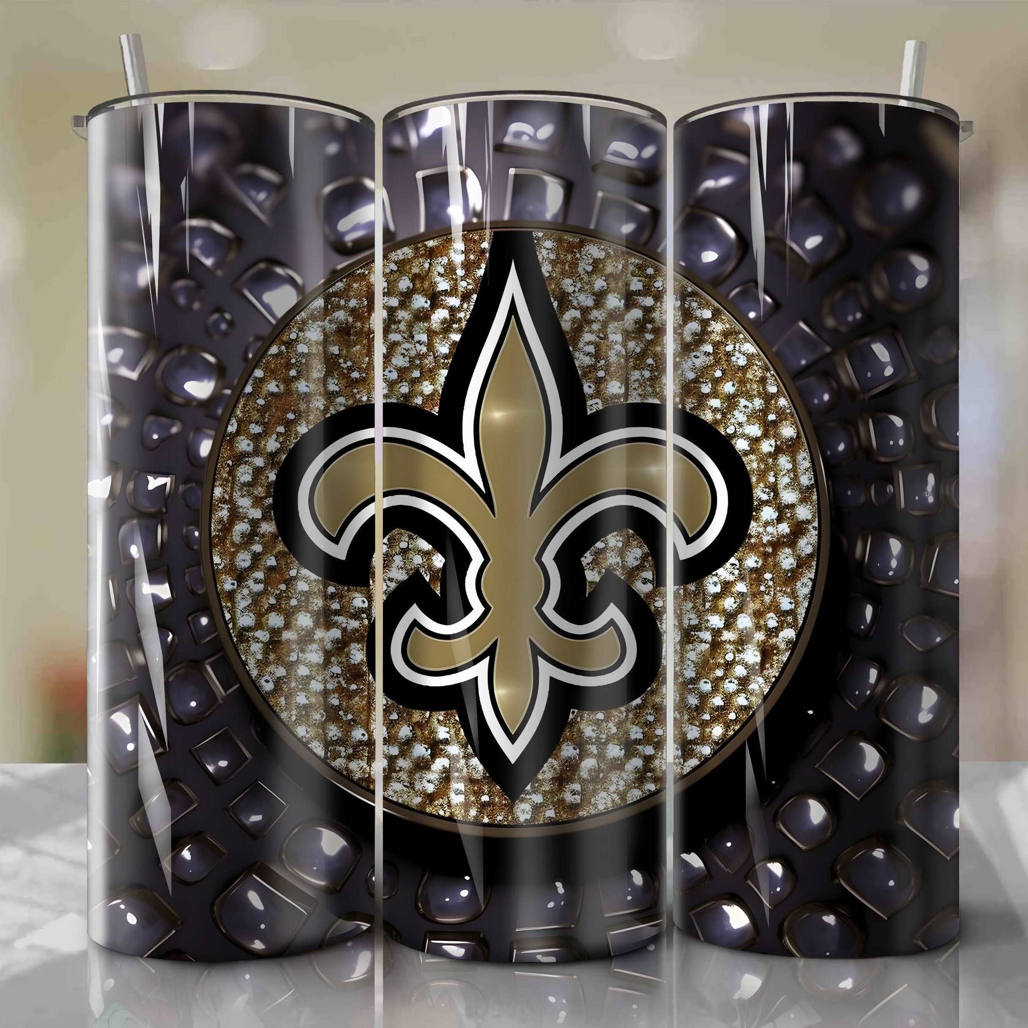 New Orleans Saints Football Logo | 3D Bling | Wrap PNG Skinny Tumbler 20oz | Sublimation | Digital Download