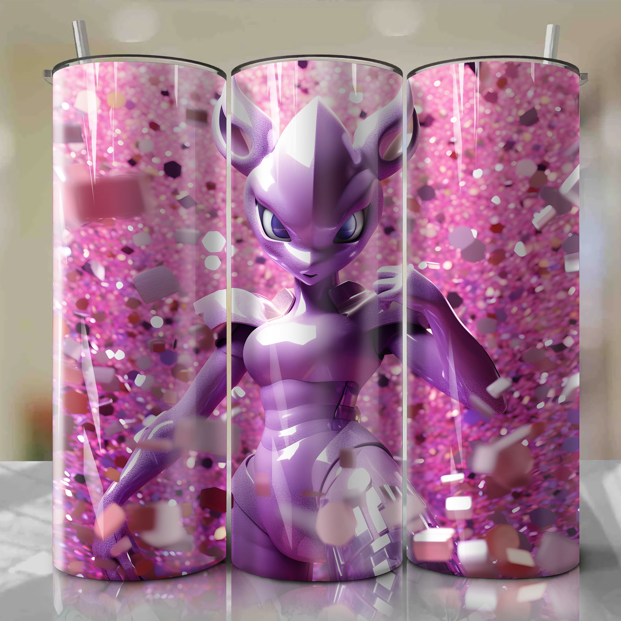 Mewtwo | 3D Bling | Wrap PNG Skinny Tumbler 20oz | Sublimation | Digital Download