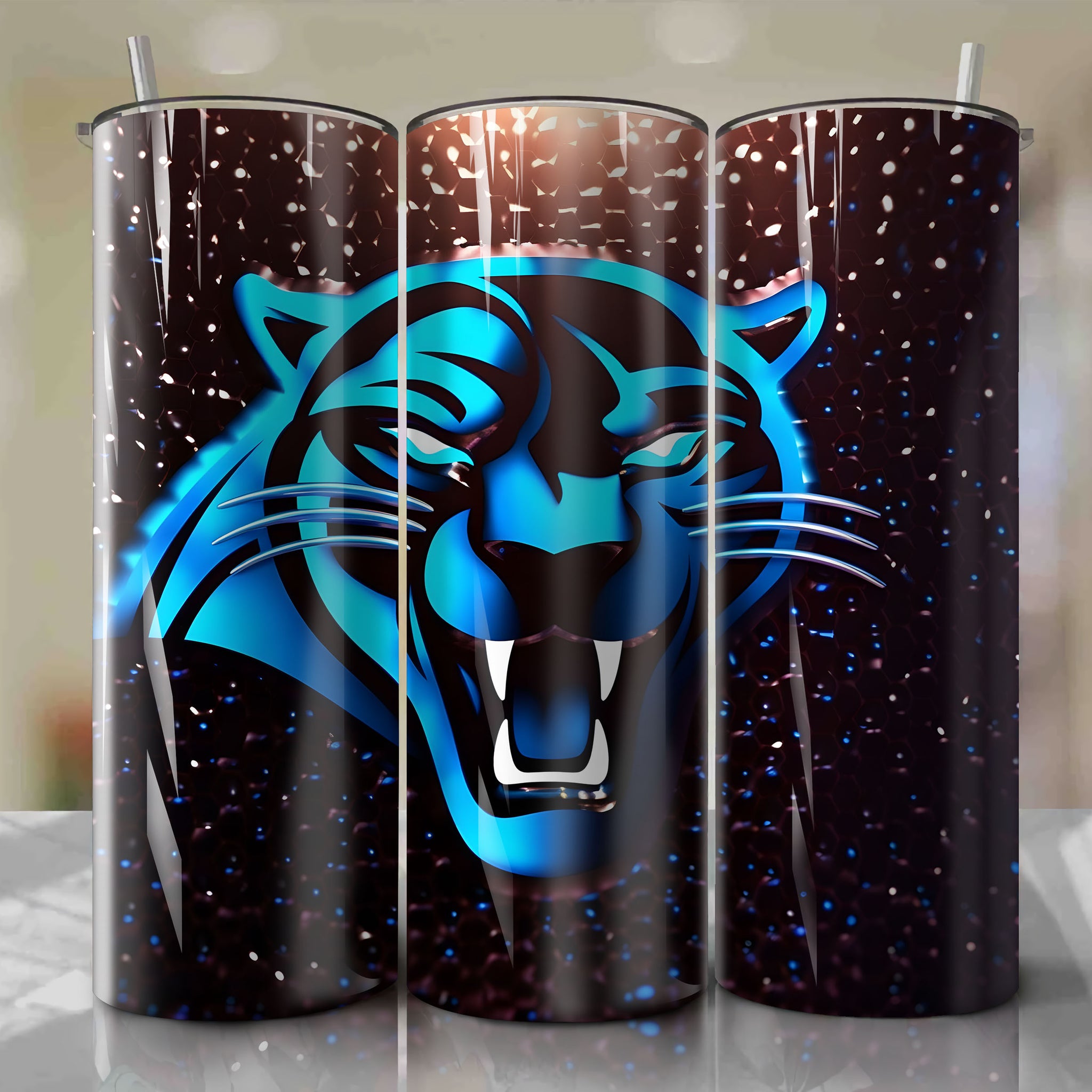 Carolina Panthers Football Logo | 3D Bling | Wrap PNG Skinny Tumbler 20oz | Sublimation | Digital Download