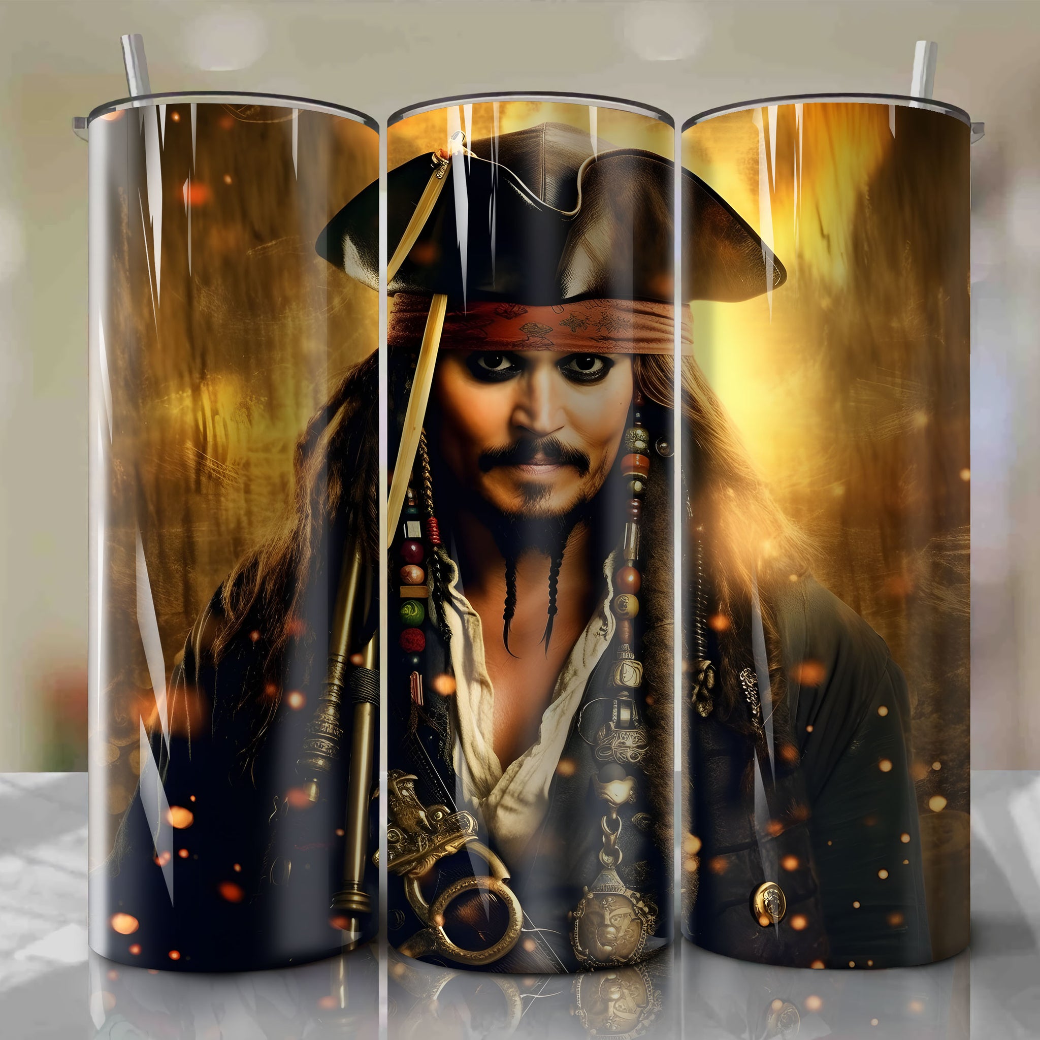 Pirates of the Caribbean - Jack Sparrow | 3D Bling | Wrap PNG Skinny Tumbler 20oz | Sublimation | Digital Download