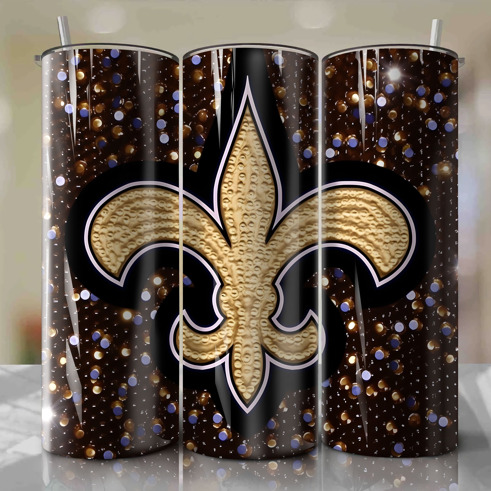 New Orleans Saints Glitter Tumbler Wrap PNG - Instant Download - Comme