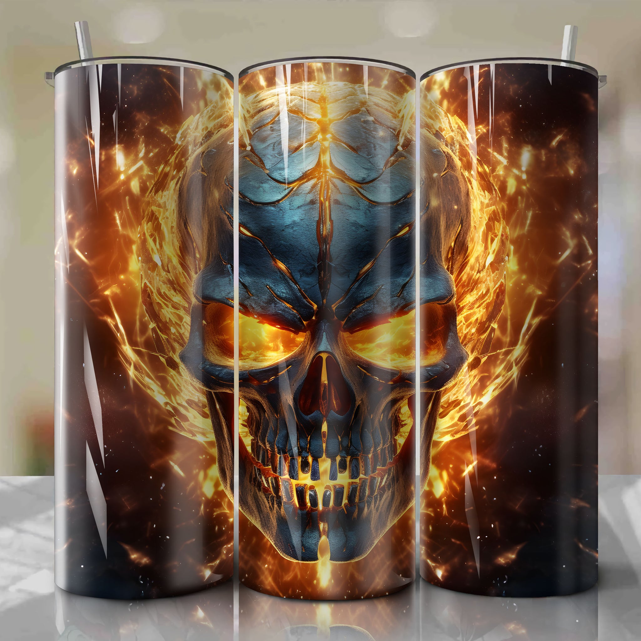 Ghost Rider | 3D Bling | Wrap PNG Skinny Tumbler 20oz | Sublimation | Digital Download