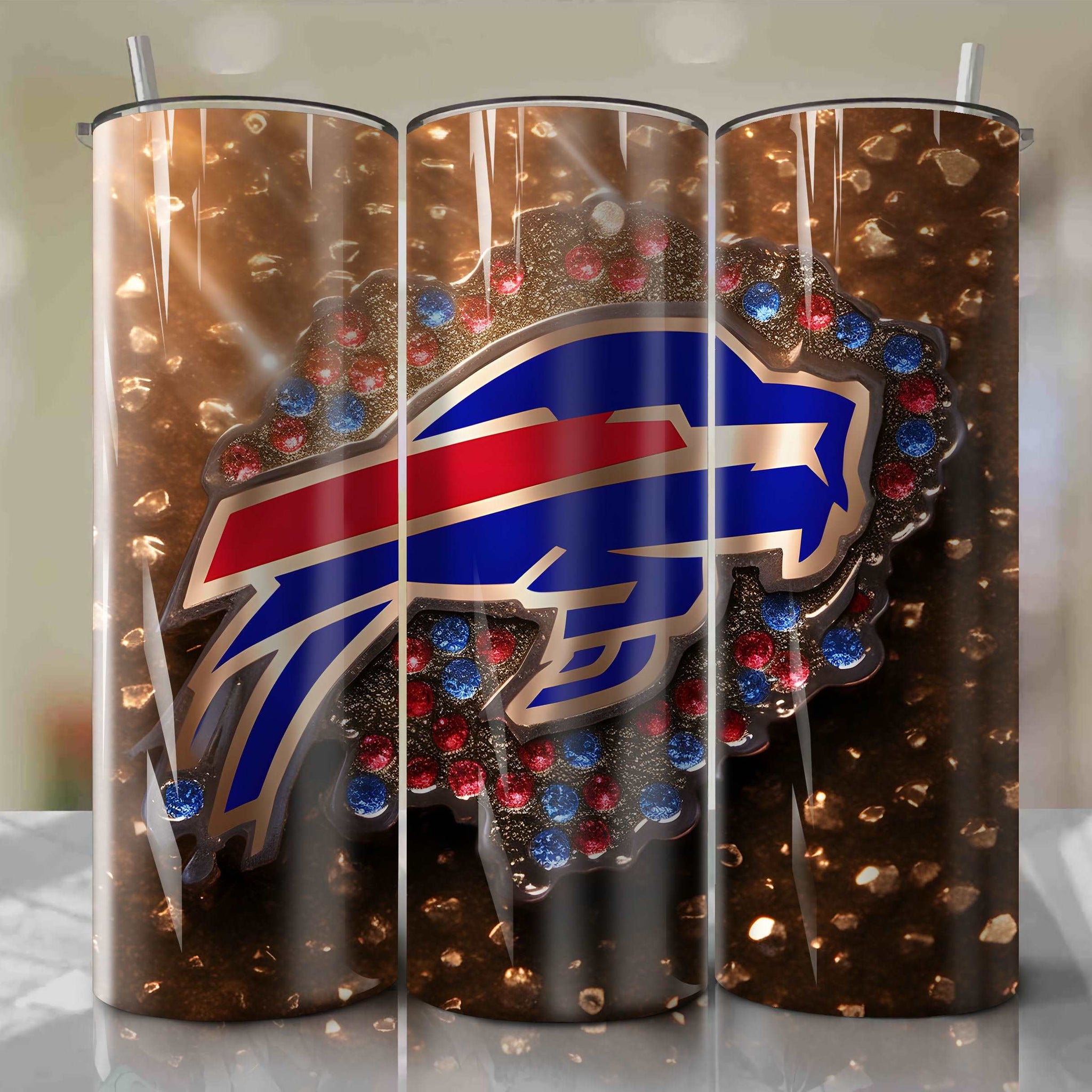 Buffalo Bills Football Logo | 3D Bling | Wrap PNG Skinny Tumbler 20oz | Sublimation | Digital Download