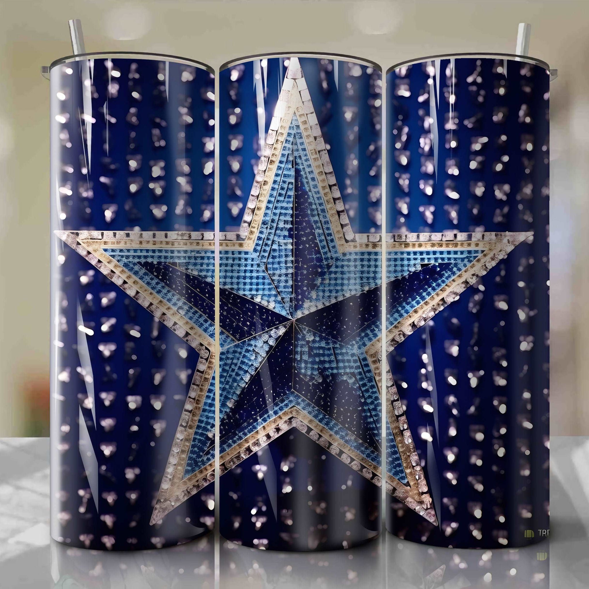 Dallas Cowboys Football Logo | 3D Bling | Wrap PNG Skinny Tumbler 20oz | Sublimation | Digital Download