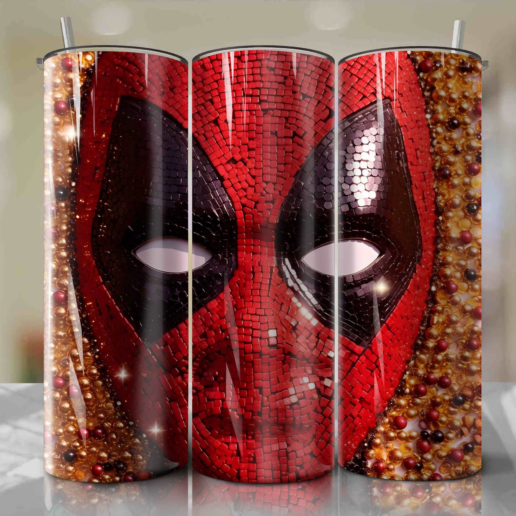 Deadpool | 3D Bling | Wrap PNG Skinny Tumbler 20oz | Sublimation | Digital Download