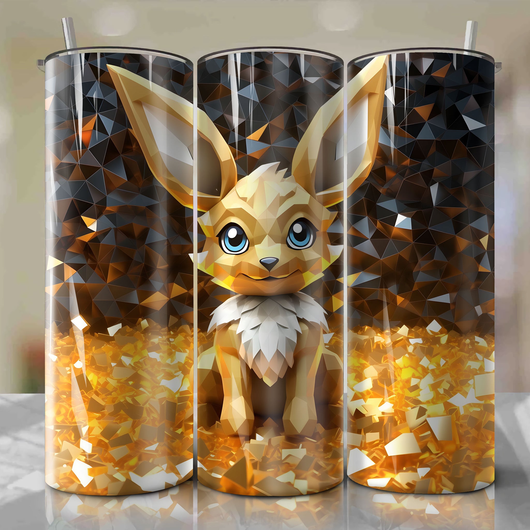 Eevee | 3D Bling | Wrap PNG Skinny Tumbler 20oz | Sublimation | Digital Download