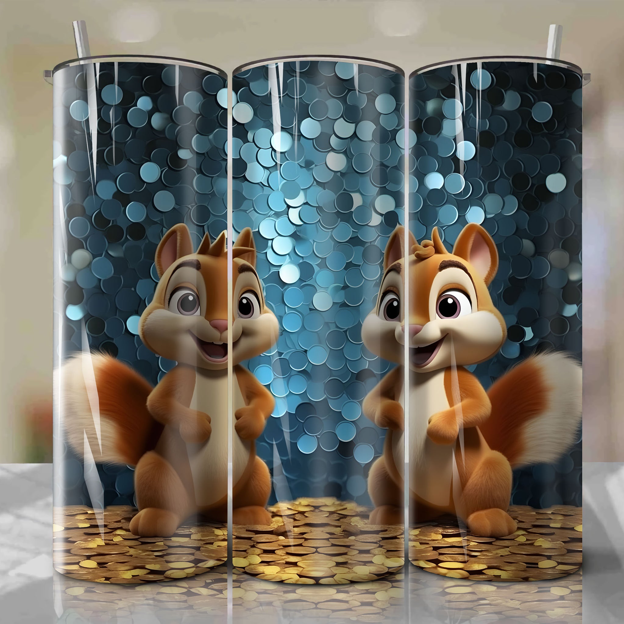 Chip and Dale | 3D Bling | Wrap PNG Skinny Tumbler 20oz | Sublimation | Digital Download