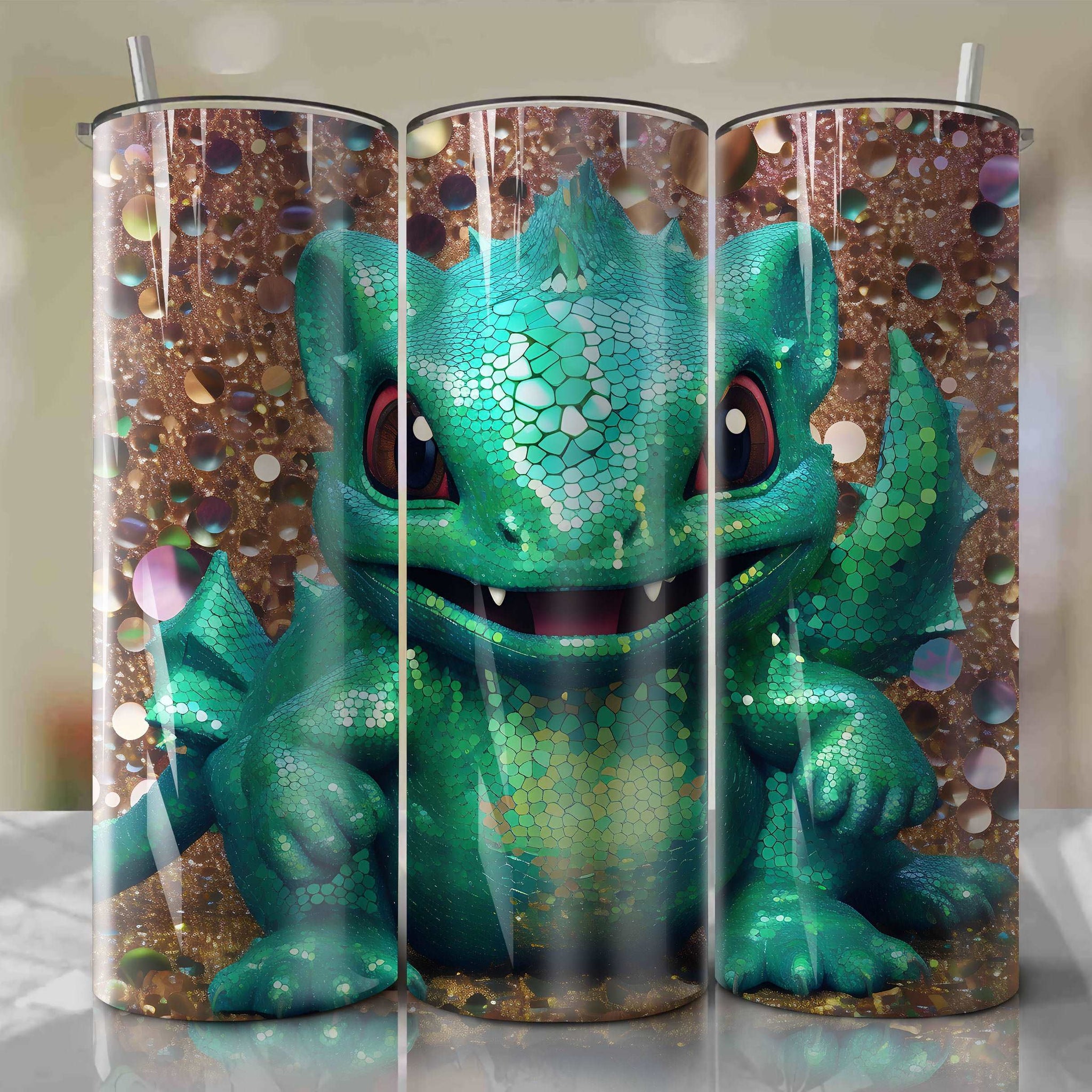 Bulbasaur | 3D Bling | Wrap PNG Skinny Tumbler 20oz | Sublimation | Digital Download