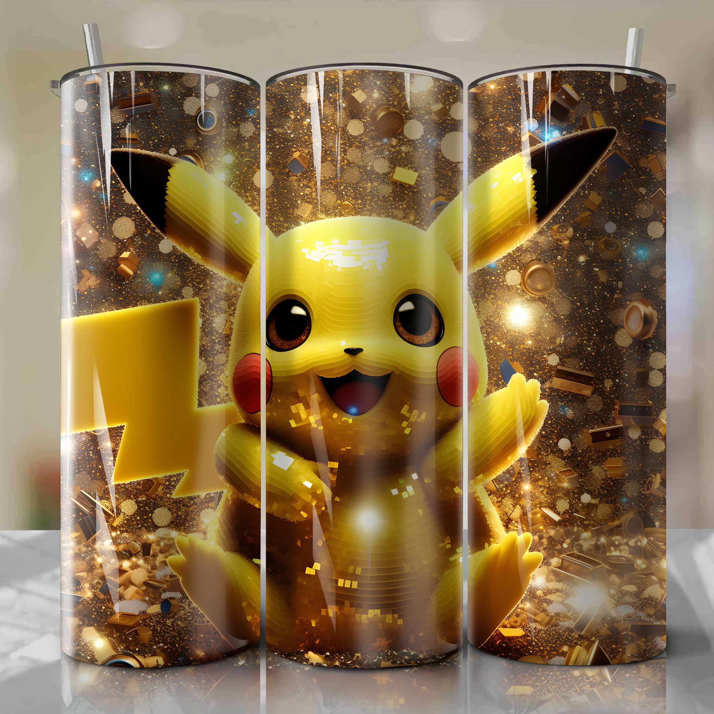 Pikachu | 3D Bling | Wrap PNG Skinny Tumbler 20oz | Sublimation | Digi