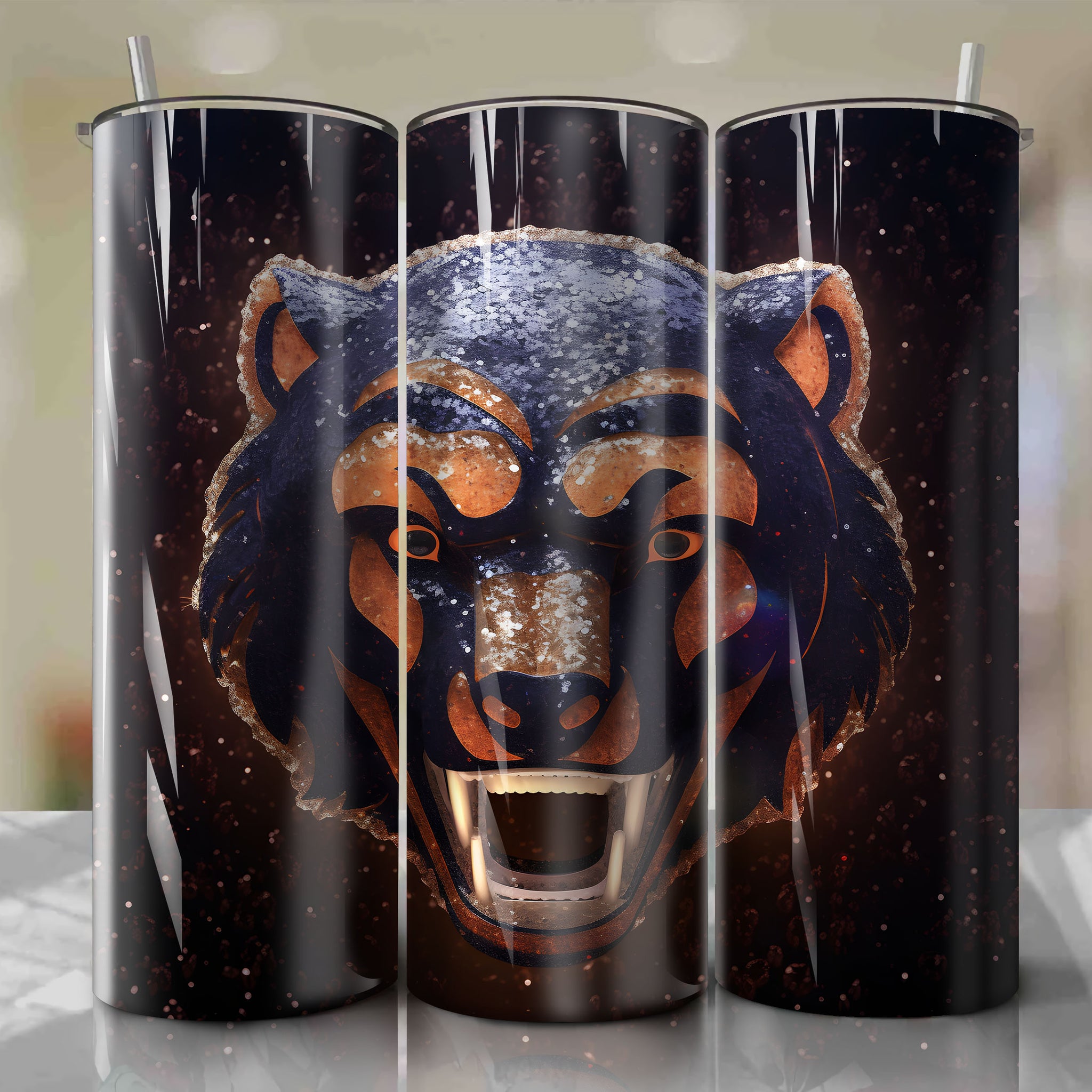 Chicago Bears Football Logo | 3D Bling | Wrap PNG Skinny Tumbler 20oz | Sublimation | Digital Download