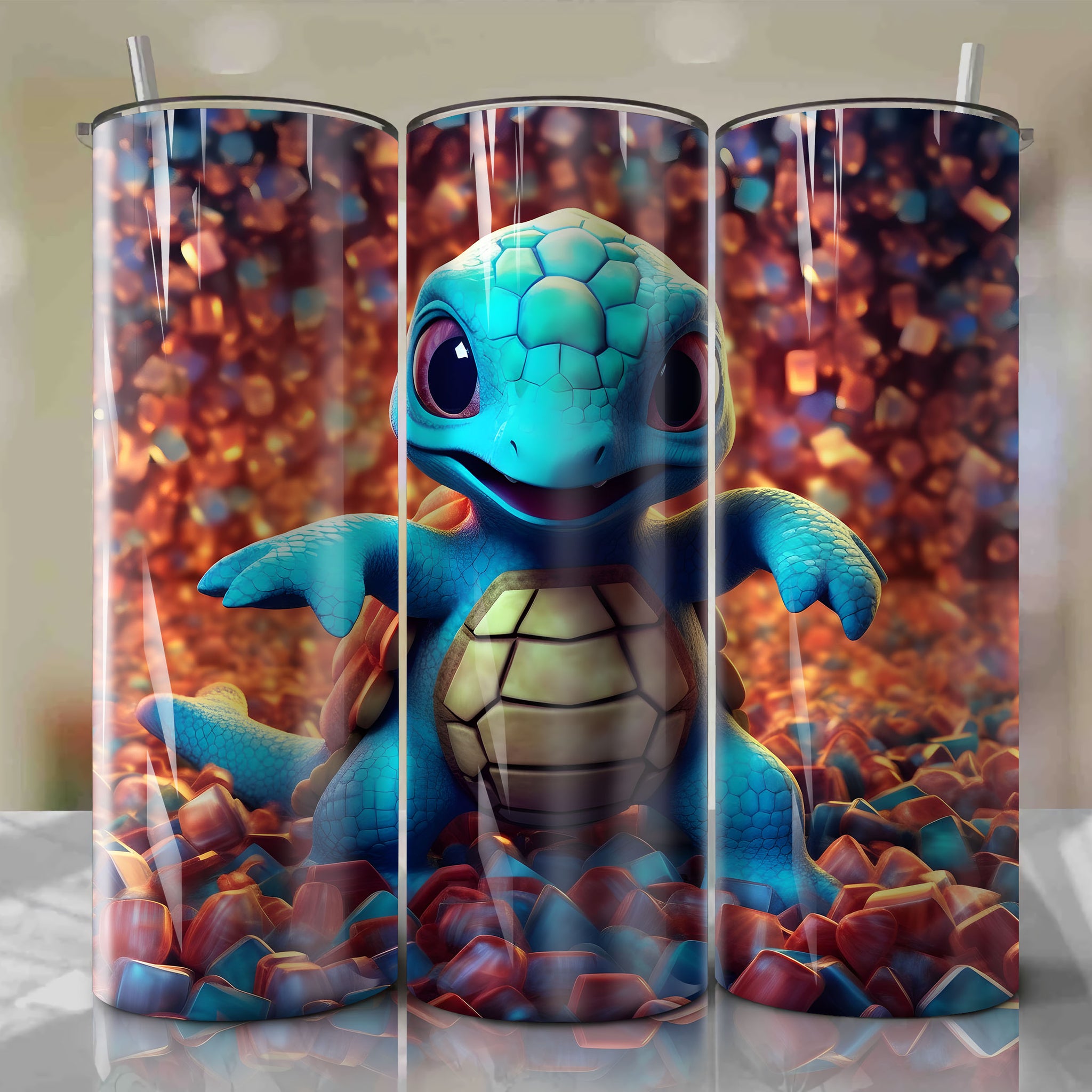 Squirtle | 3D Bling | Wrap PNG Skinny Tumbler 20oz | Sublimation | Digital Download