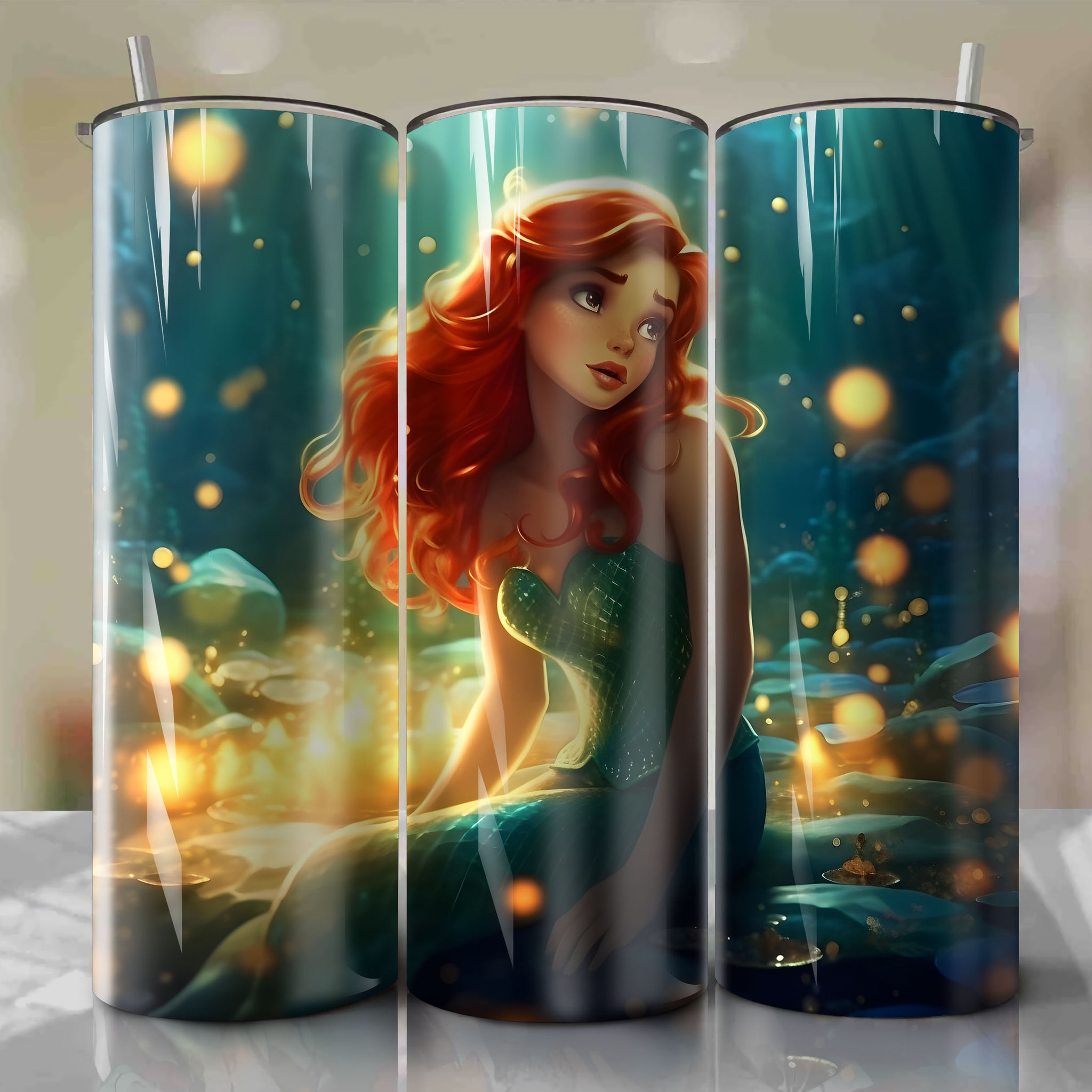 Little Mermaid 20oz Skinny Tumbler Wrap | Princess Ariel and Prince Eric  PNG Sublimation Design