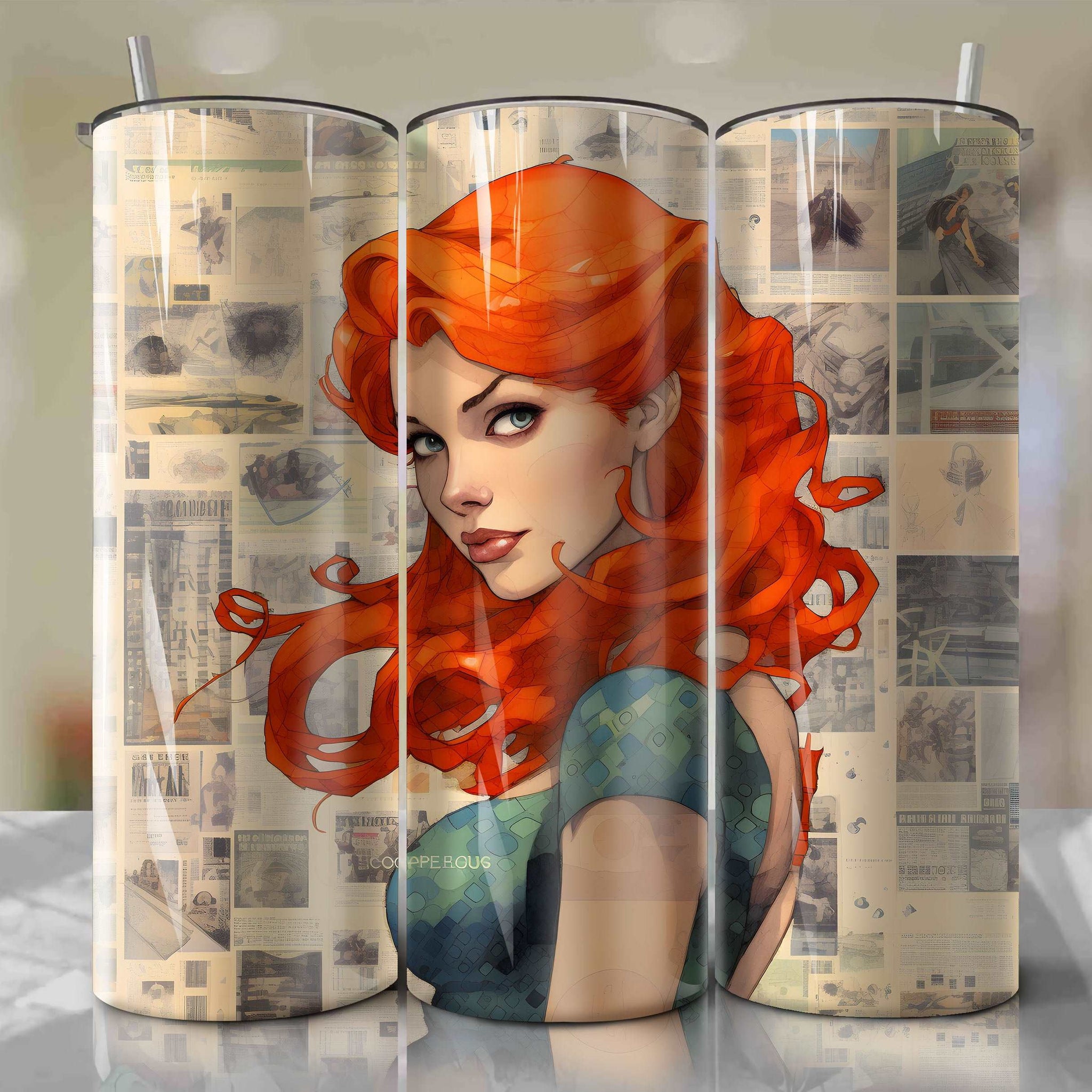 Ariel | Newspaper | Wrap PNG Skinny Tumbler 20oz | Sublimation | Digital Download