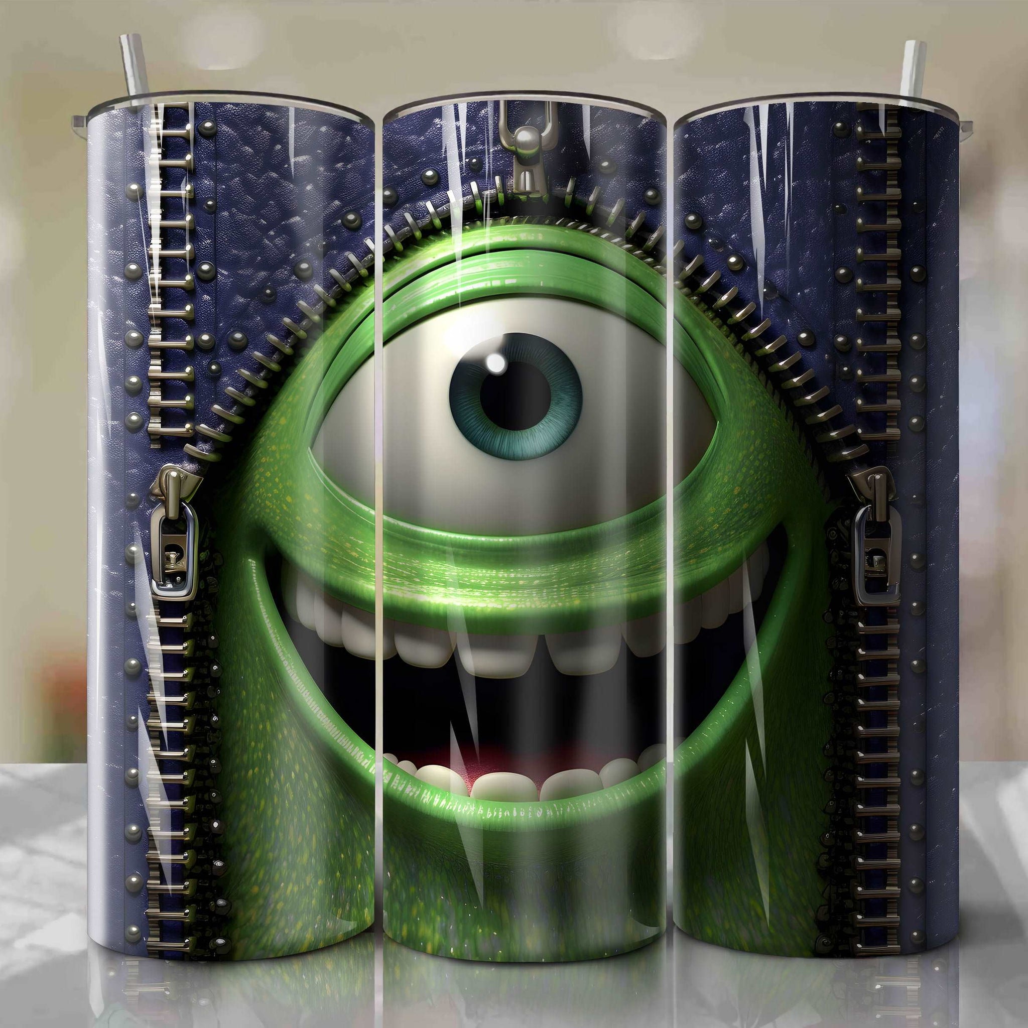 Mike Wazowski | 3D Zipper | Wrap PNG Skinny Tumbler 20oz | Sublimation | Digital Download