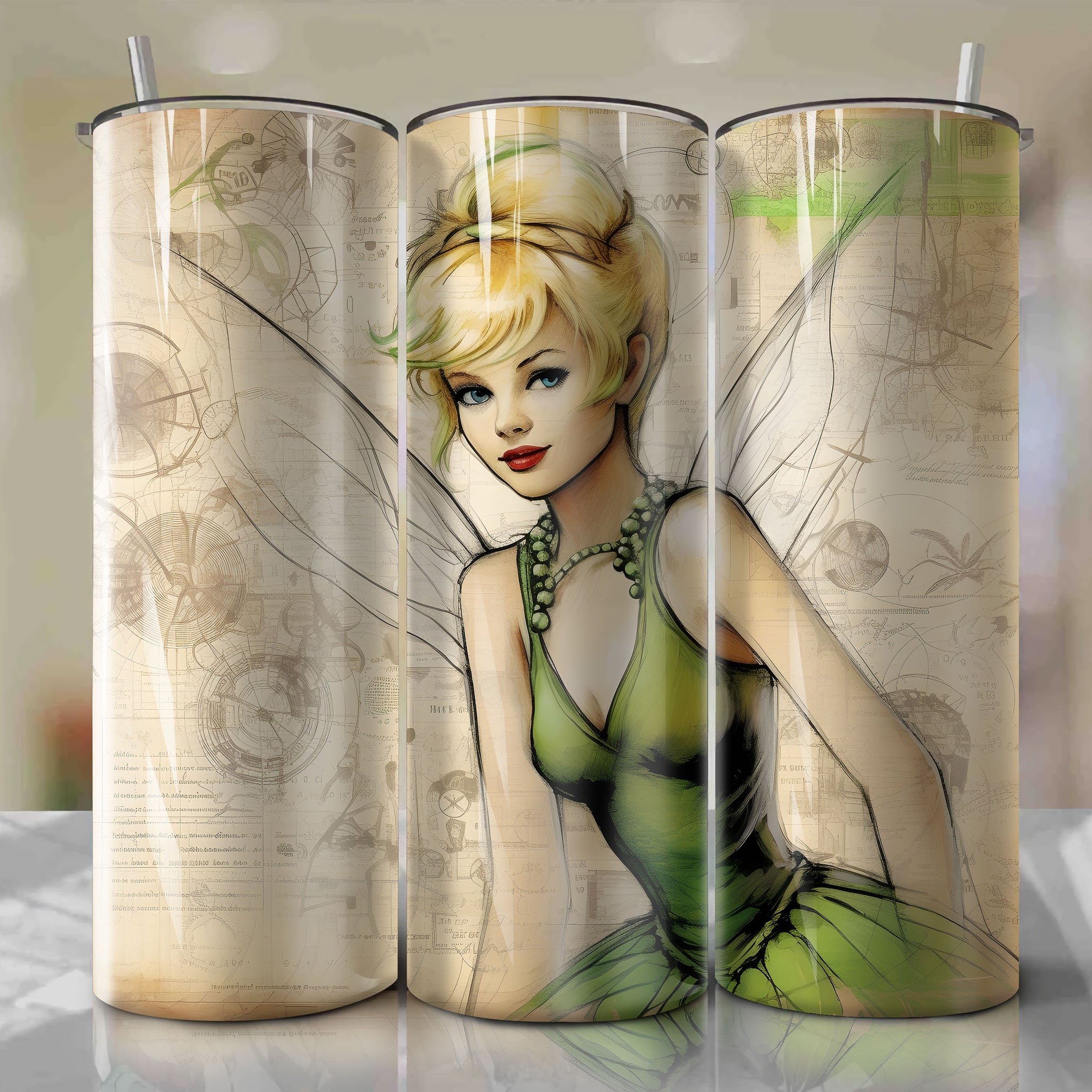 Tinker Bell | Newspaper | Wrap PNG Skinny Tumbler 20oz | Sublimation | Digital Download