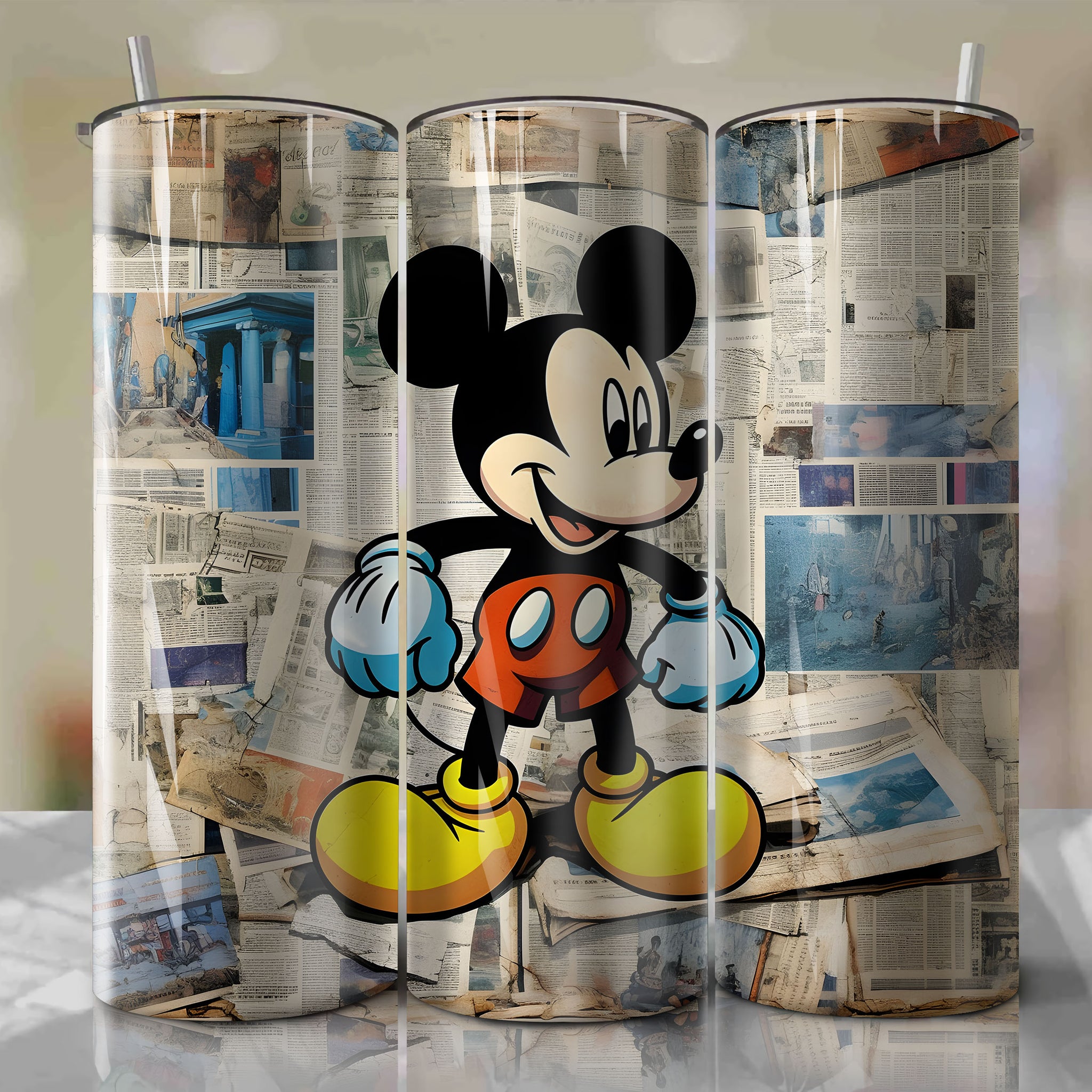 Mickey Mouse | Newspaper | Wrap PNG Skinny Tumbler 20oz | Sublimation | Digital Download