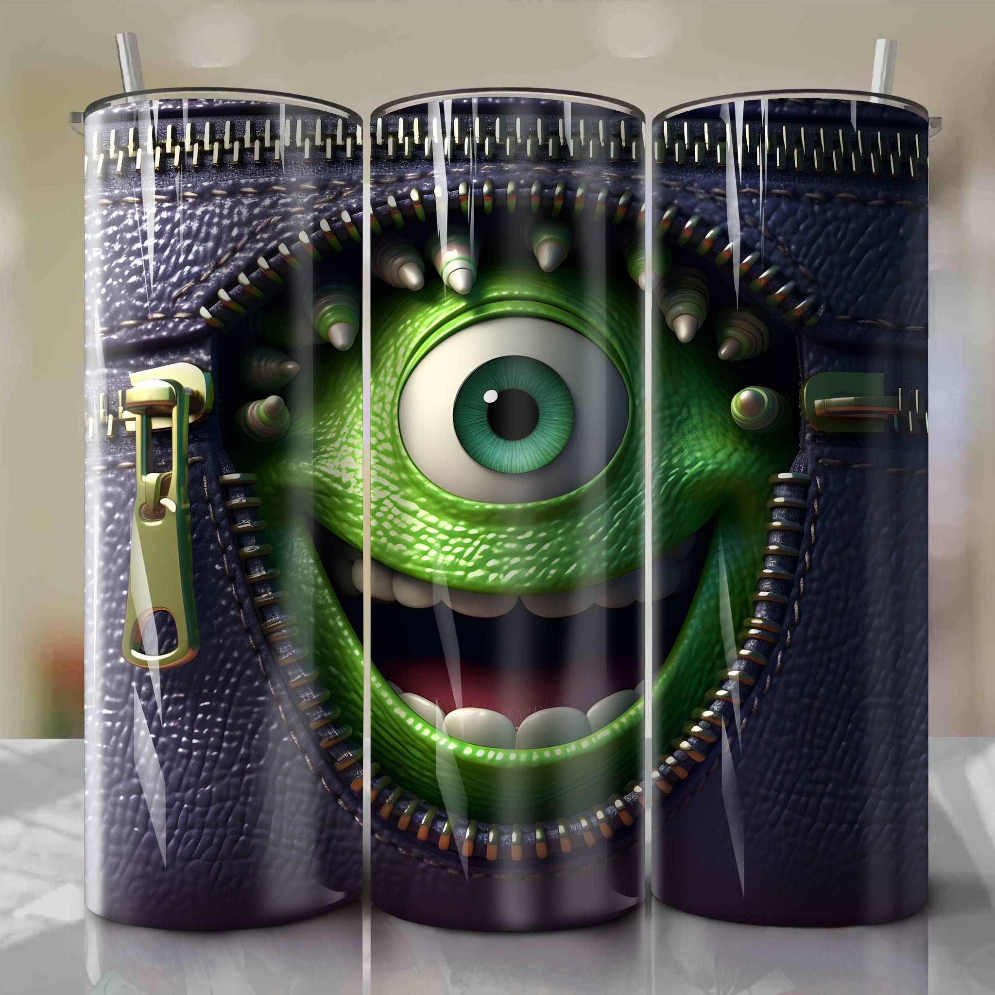 Mike Wazowski | 3D Zipper | Wrap PNG Skinny Tumbler 20oz | Sublimation | Digital Download