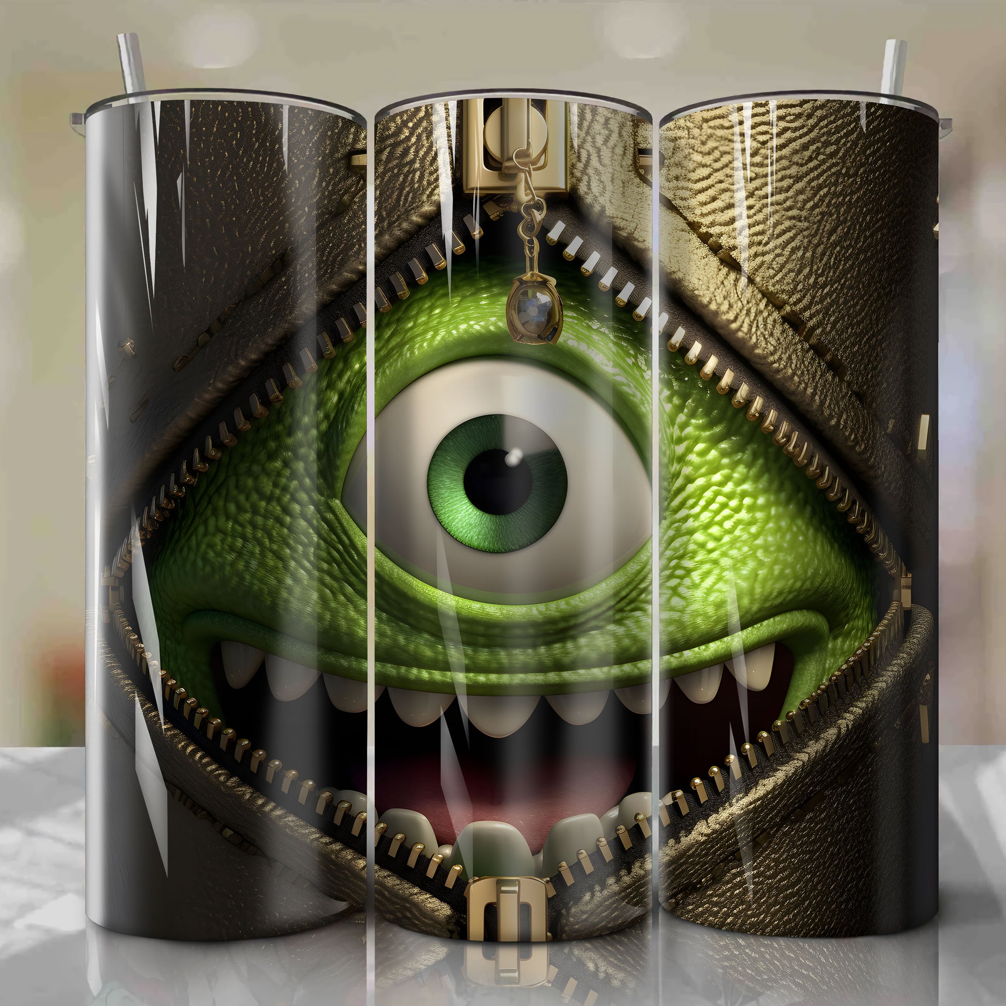 Mike Wazowski | 3D Zipper | Wrap PNG Skinny Tumbler 20oz | Sublimation | Digital Download