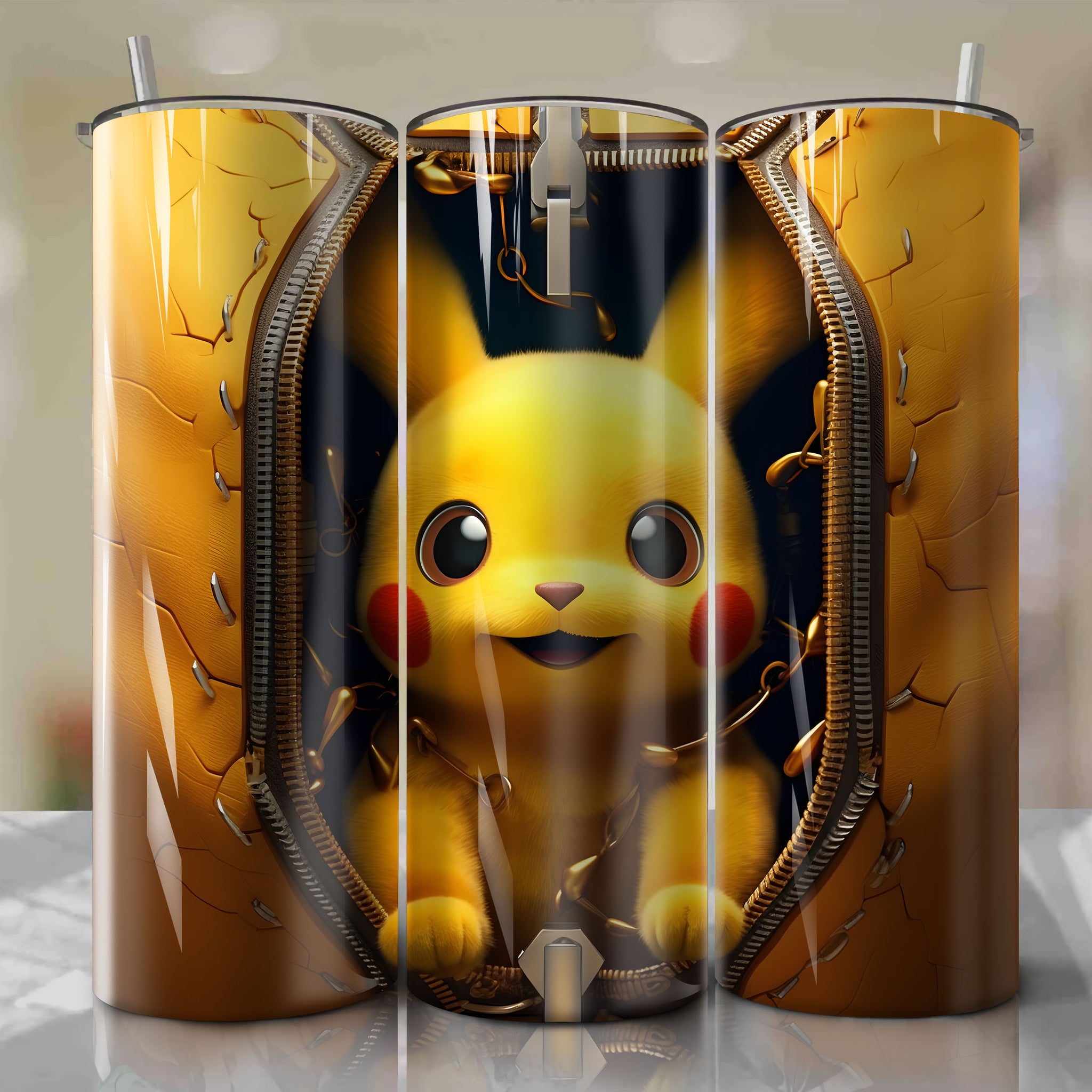 Pikachu | 3D Zipper | Wrap PNG Skinny Tumbler 20oz | Sublimation | Digital Download