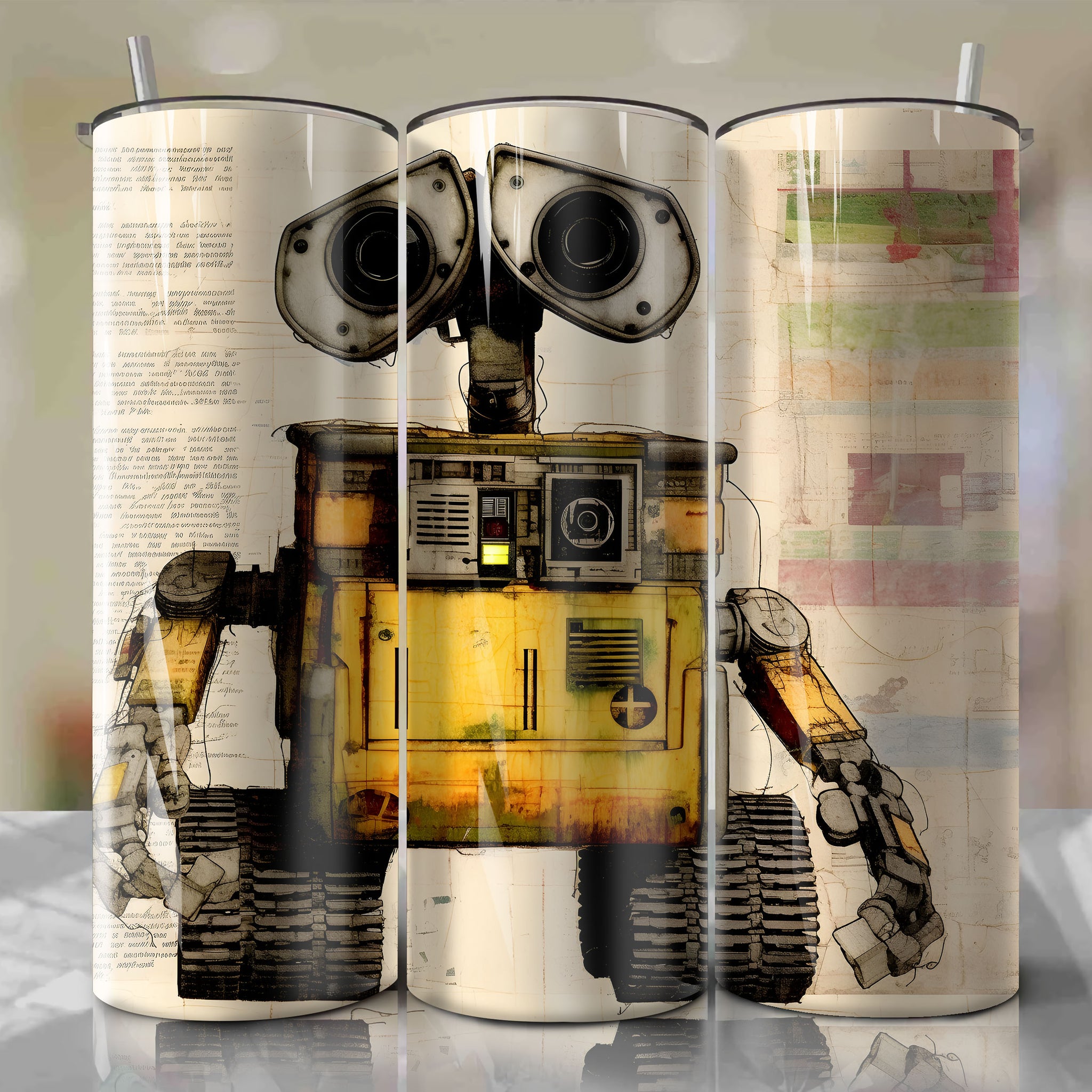 WALL-E | Newspaper | Wrap PNG Skinny Tumbler 20oz | Sublimation | Digital Download