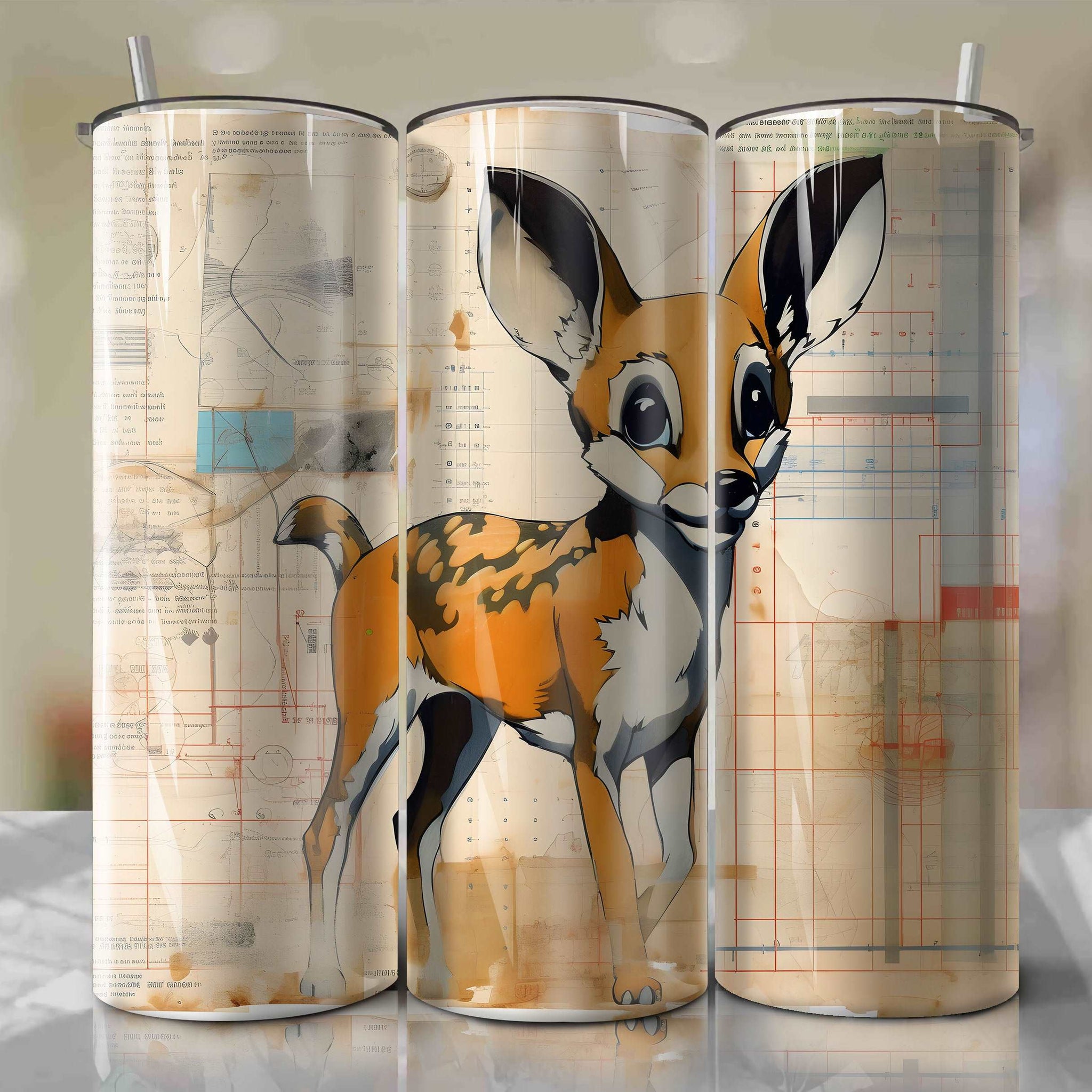 Bambi | Newspaper | Wrap PNG Skinny Tumbler 20oz | Sublimation | Digital Download