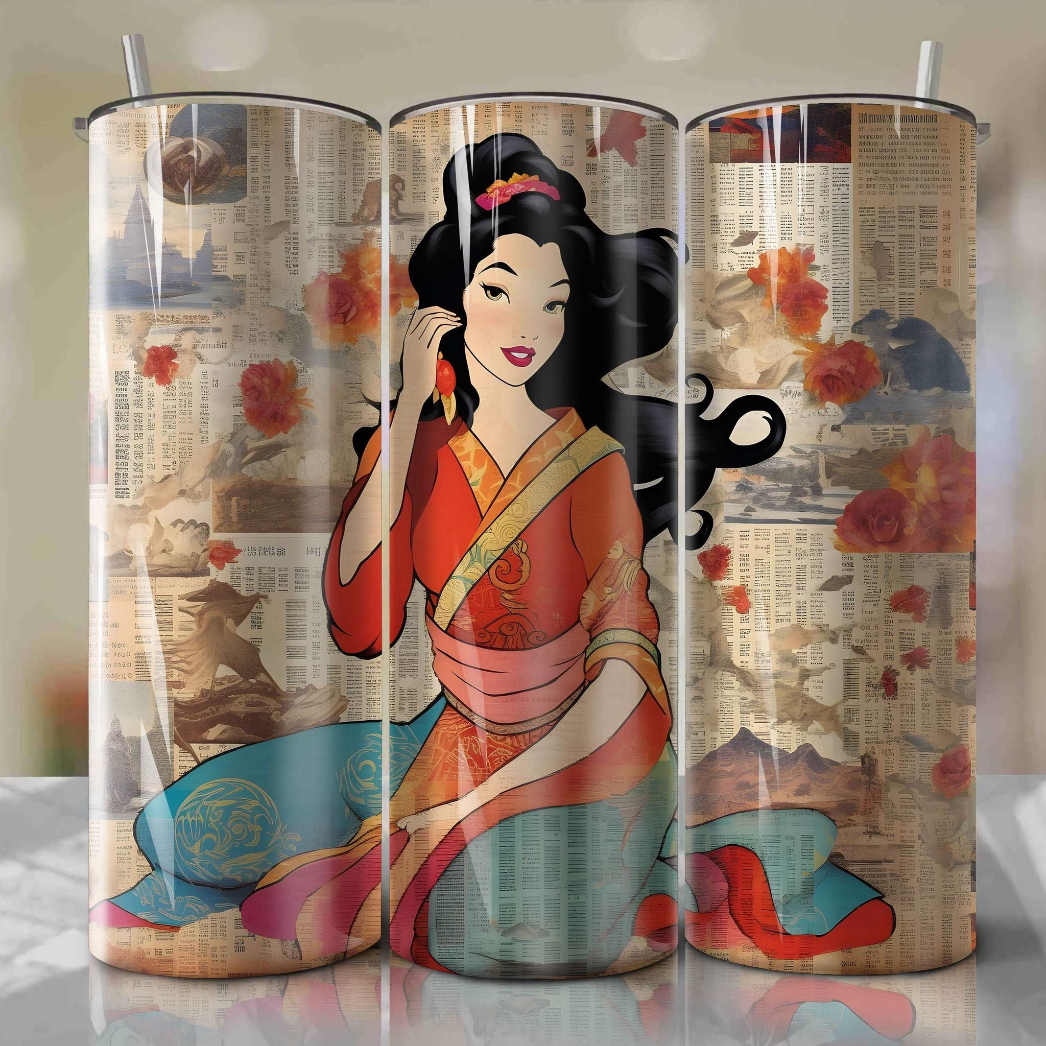 Mulan cartoon | Newspaper | Wrap PNG Skinny Tumbler 20oz | Sublimation | Digital Download