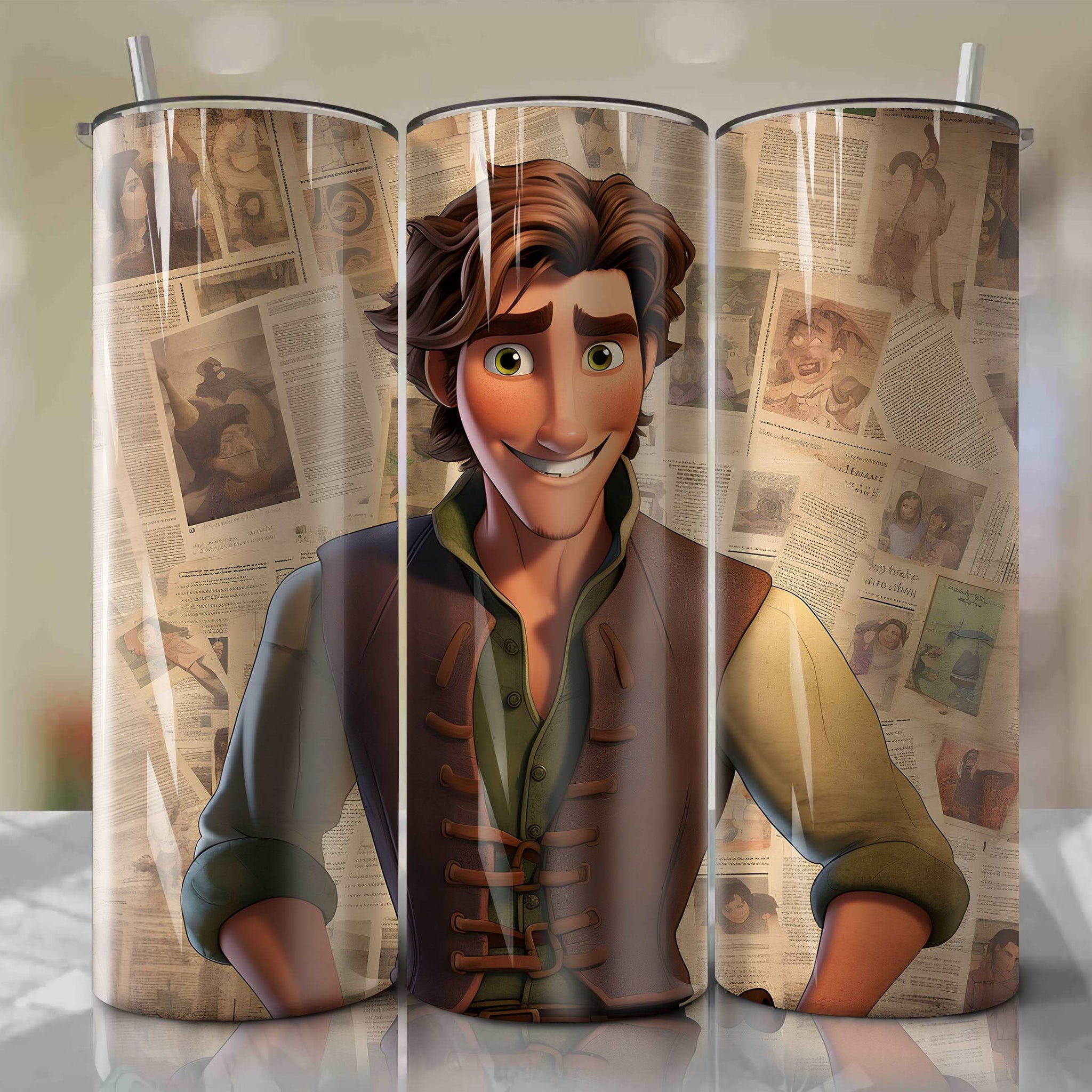 Flynn Rider cartoon | Newspaper | Wrap PNG Skinny Tumbler 20oz | Sublimation | Digital Download