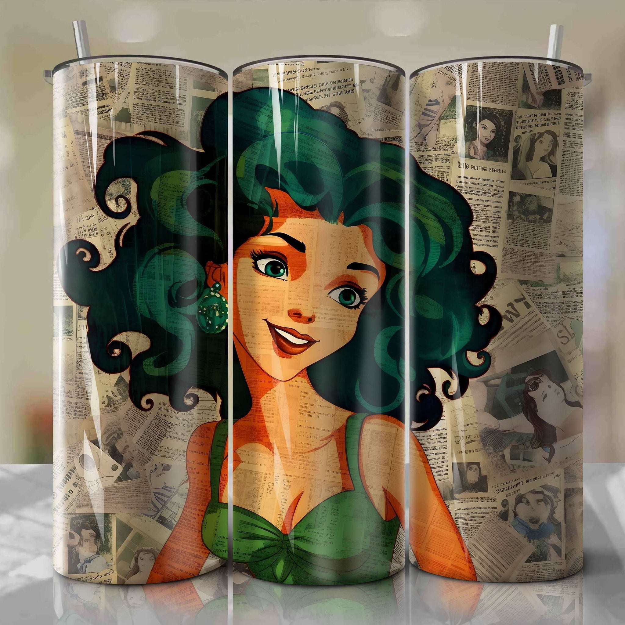 Esmeralda cartoon | Newspaper | Wrap PNG Skinny Tumbler 20oz | Sublimation | Digital Download