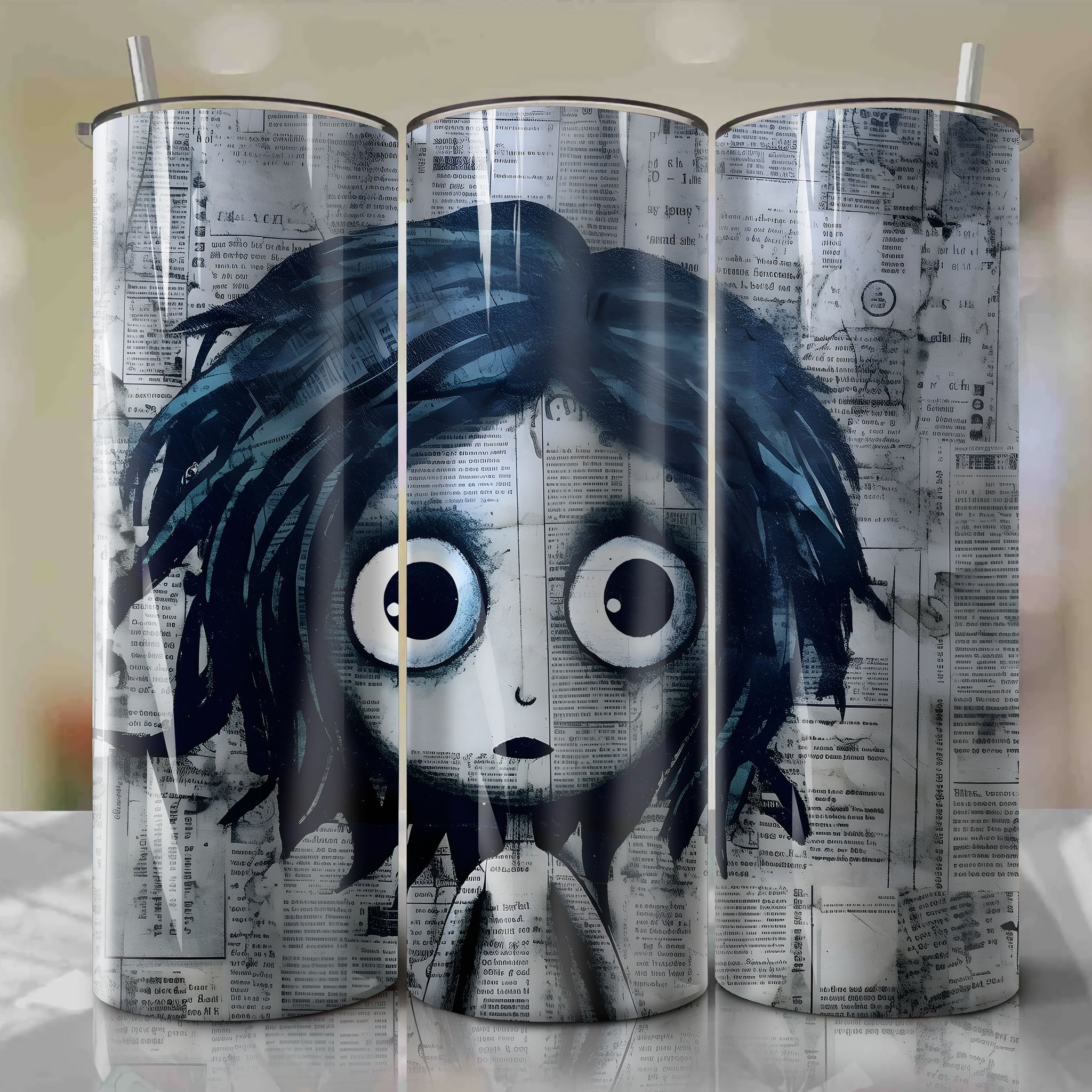 Sadness cartoon | Newspaper | Wrap PNG Skinny Tumbler 20oz | Sublimation | Digital Download