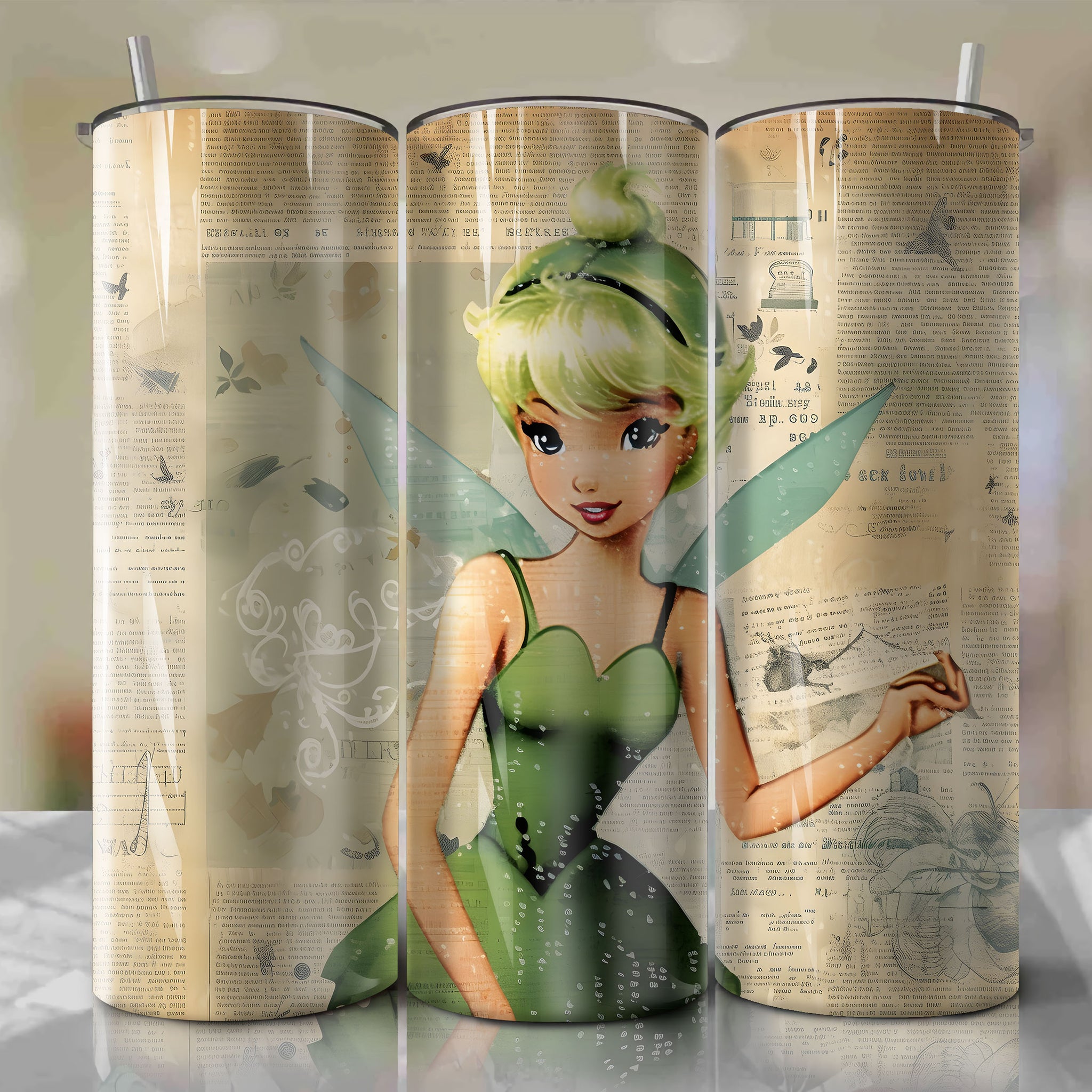 Tinker Bell cartoon | Newspaper | Wrap PNG Skinny Tumbler 20oz | Sublimation | Digital Download