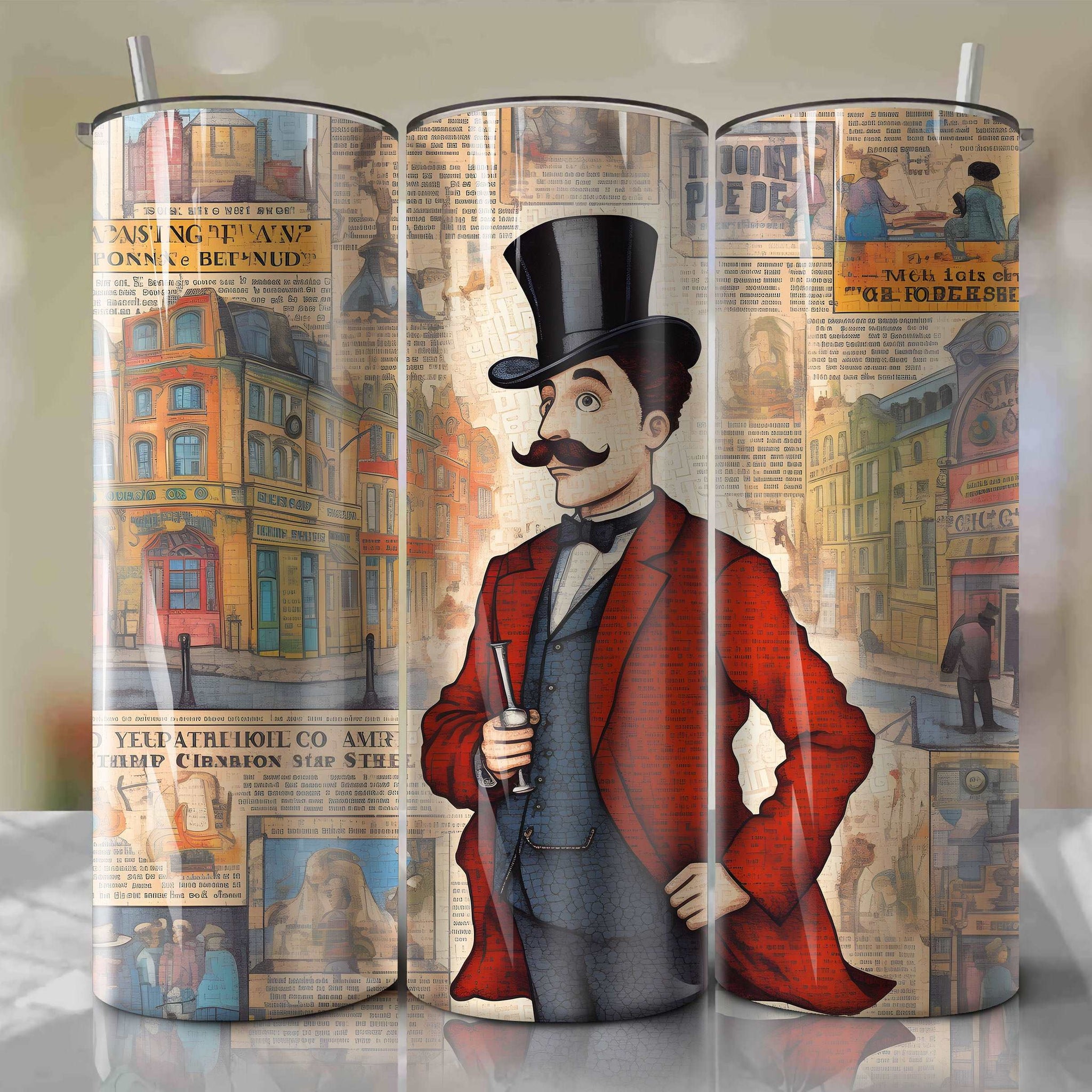 Basil of Baker Street cartoon | Newspaper | Wrap PNG Skinny Tumbler 20oz | Sublimation | Digital Download